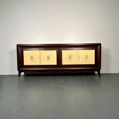 Italian Midcentury Sideboard / Credenza / Cabinet, Parchment, Mahogany, 1950s