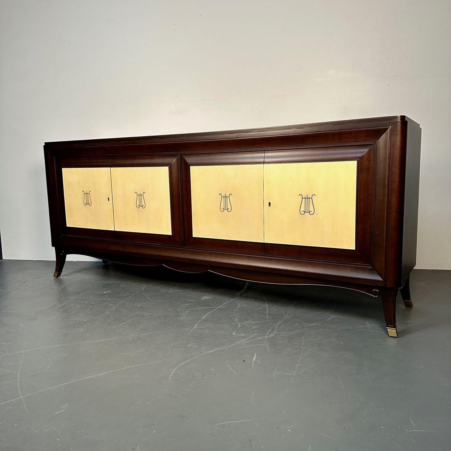 Italian Midcentury Sideboard / Credenza / Cabinet, Parchment, Mahogany, 1950s For Sale 2