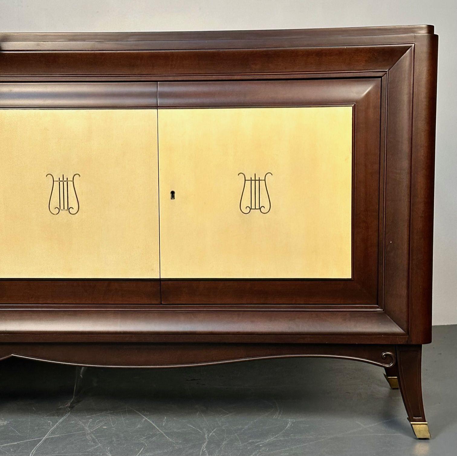 Italian Midcentury Sideboard / Credenza / Cabinet, Parchment, Mahogany, 1950s For Sale 4