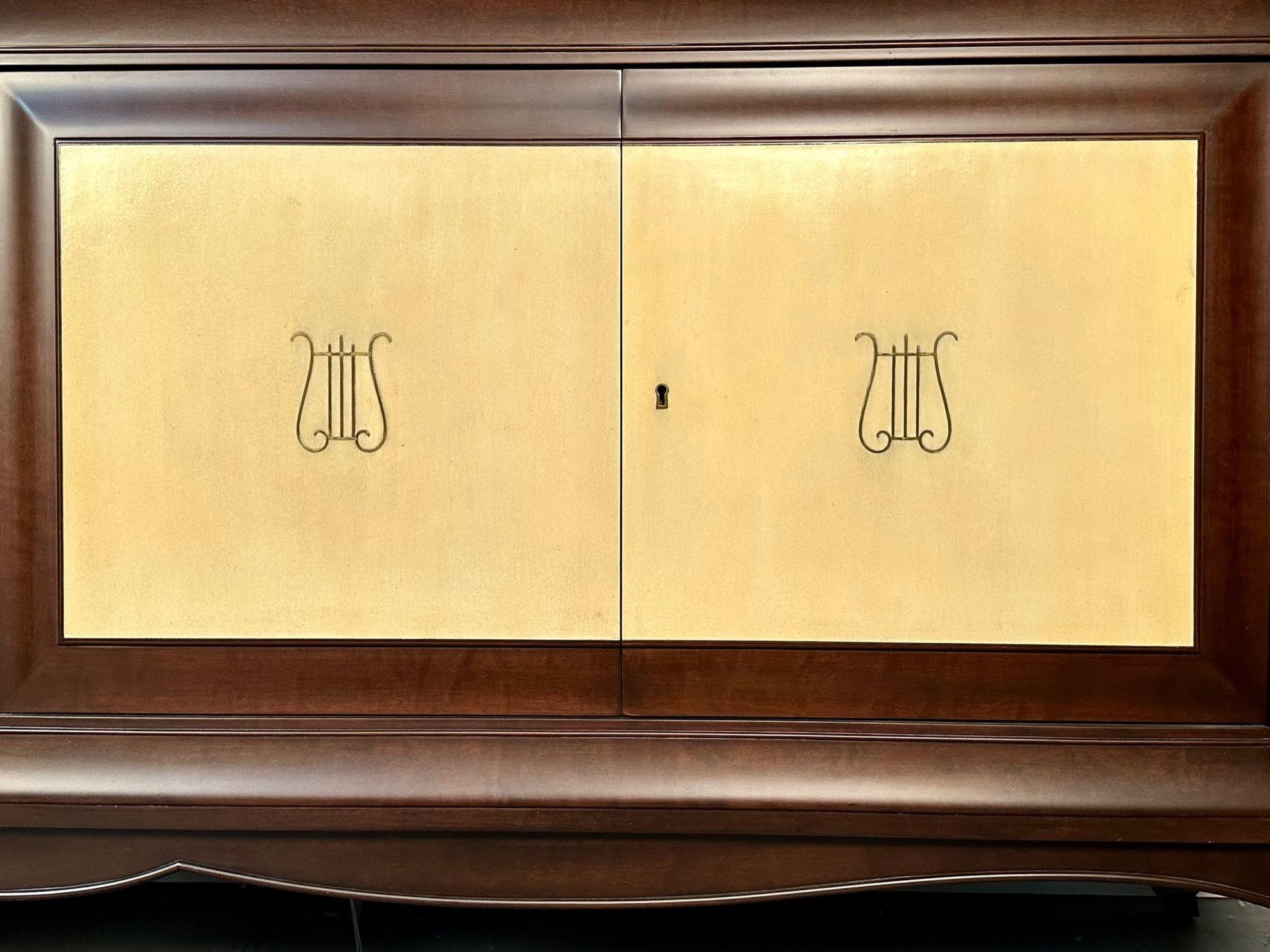 Italian Midcentury Sideboard / Credenza / Cabinet, Parchment, Mahogany, 1950s For Sale 5