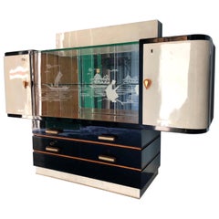 Italian Parchment Vetrine Sideboard, 1950s