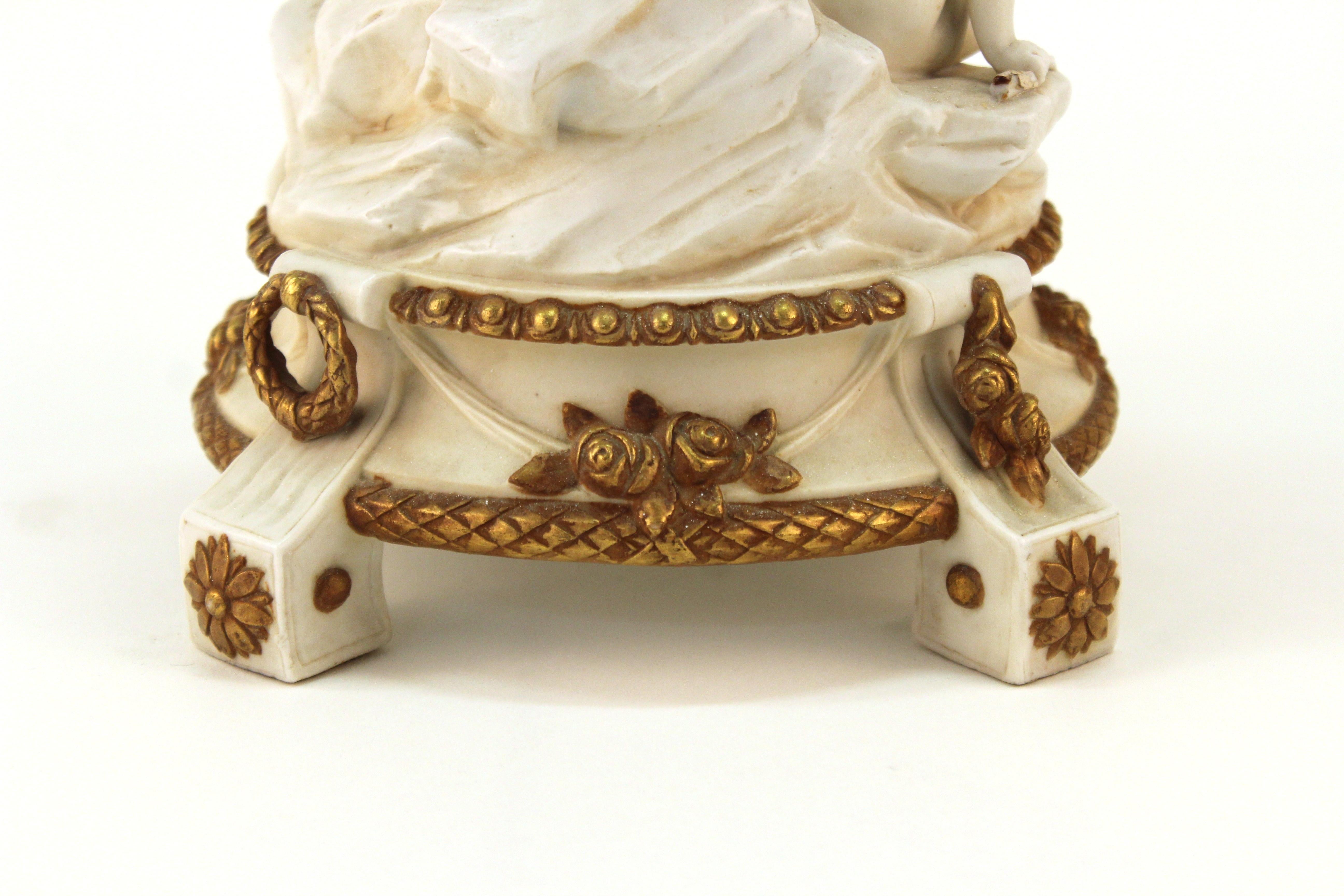 Neoclassical Revival Italian Parianware Seated Venus with Cherubs Sculpture