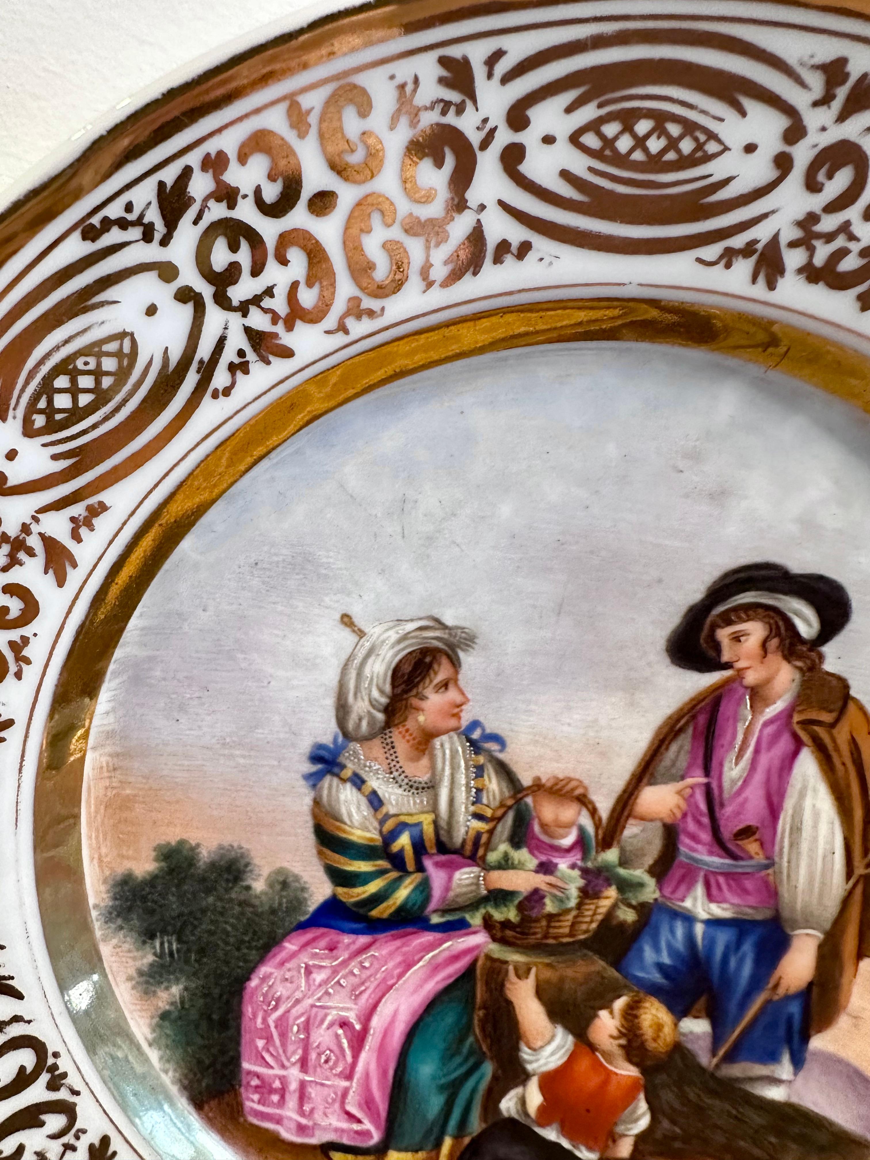 Restauration Italian Paris Porcelain Painted Plate, Naples Circa 1825 For Sale