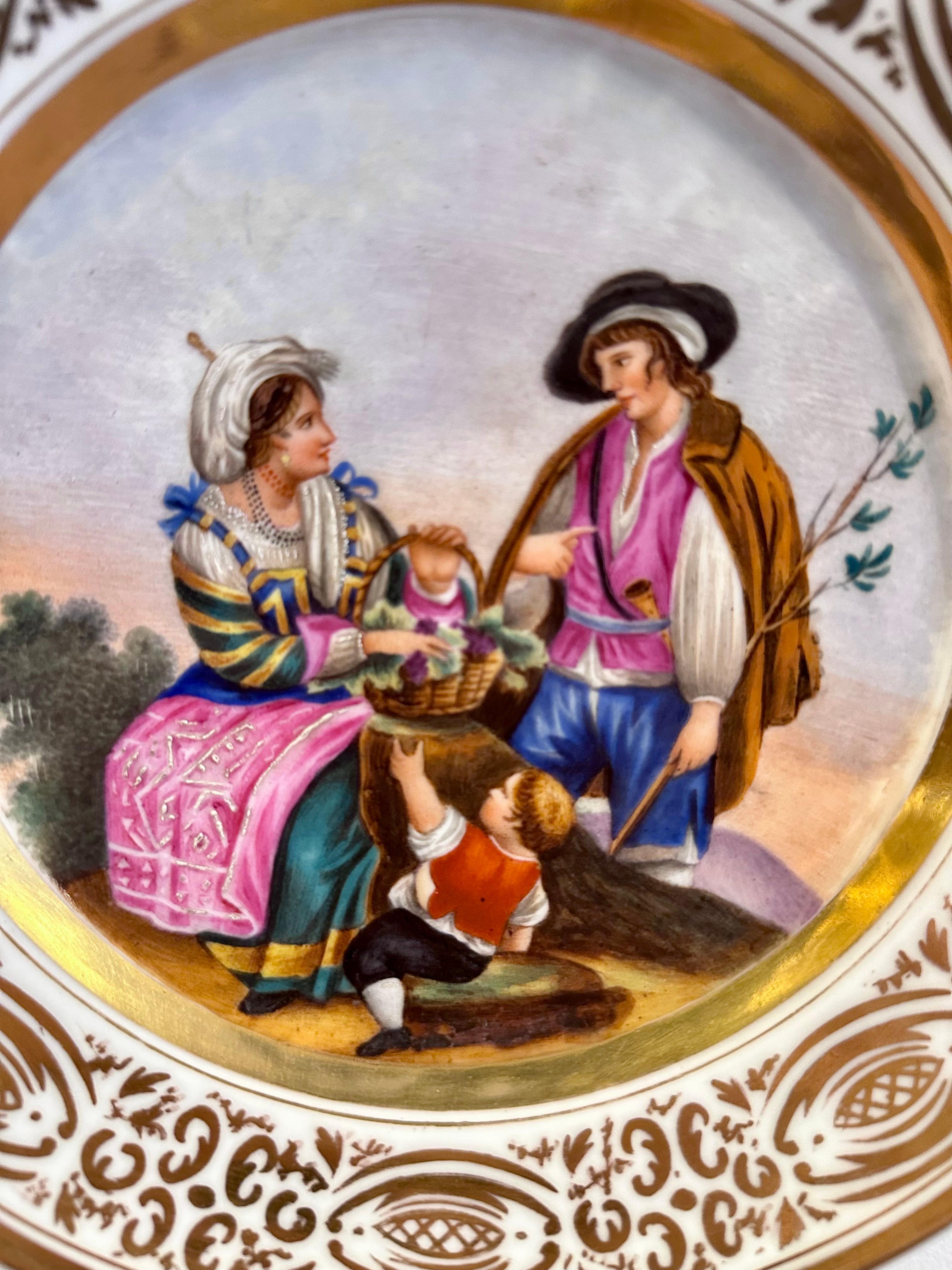 19th Century Italian Paris Porcelain Painted Plate, Naples Circa 1825 For Sale
