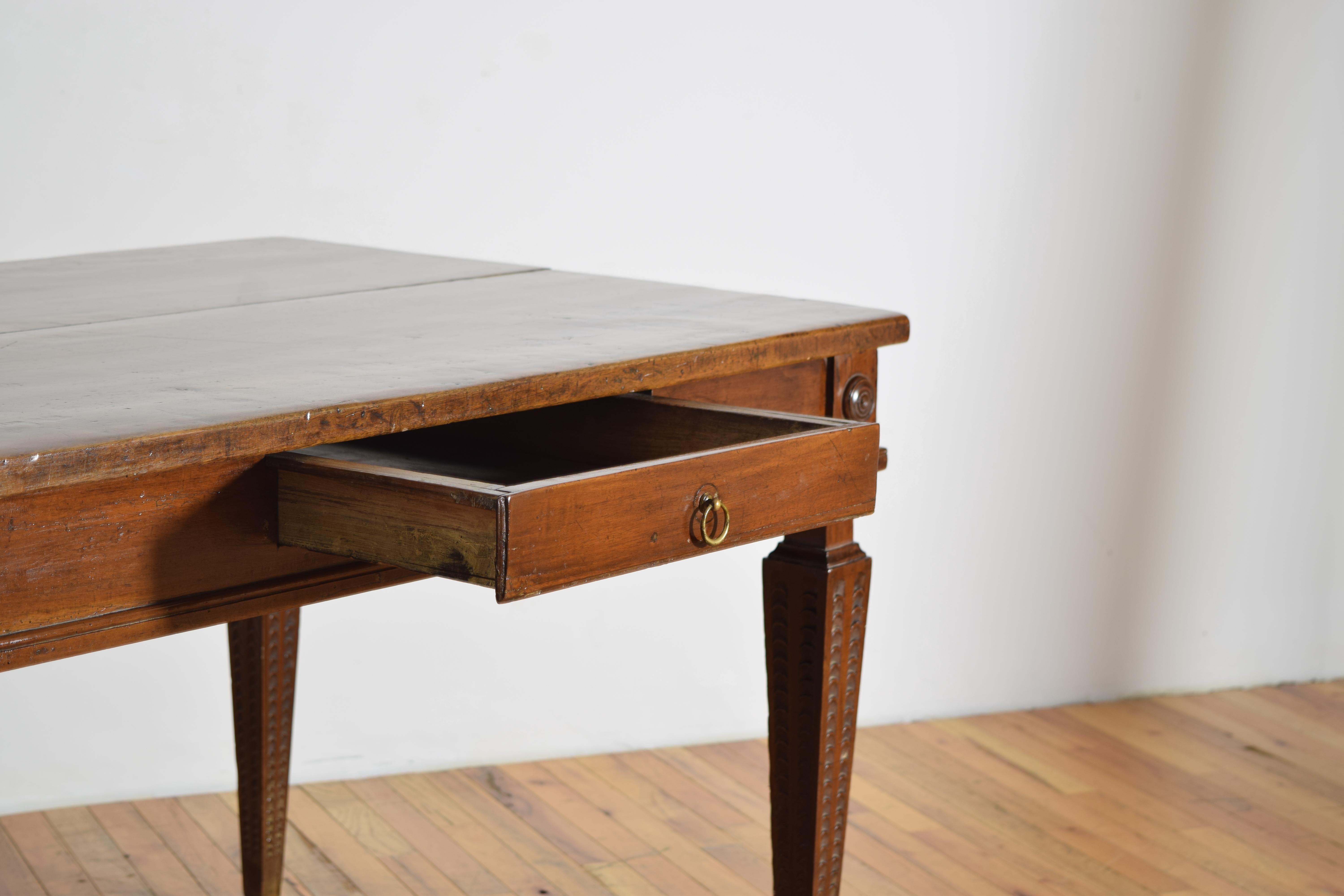 Late 18th Century Italian, Parma, Early Neoclassic Carved Walnut 1-Drawer Center Table, ca. 1785 For Sale