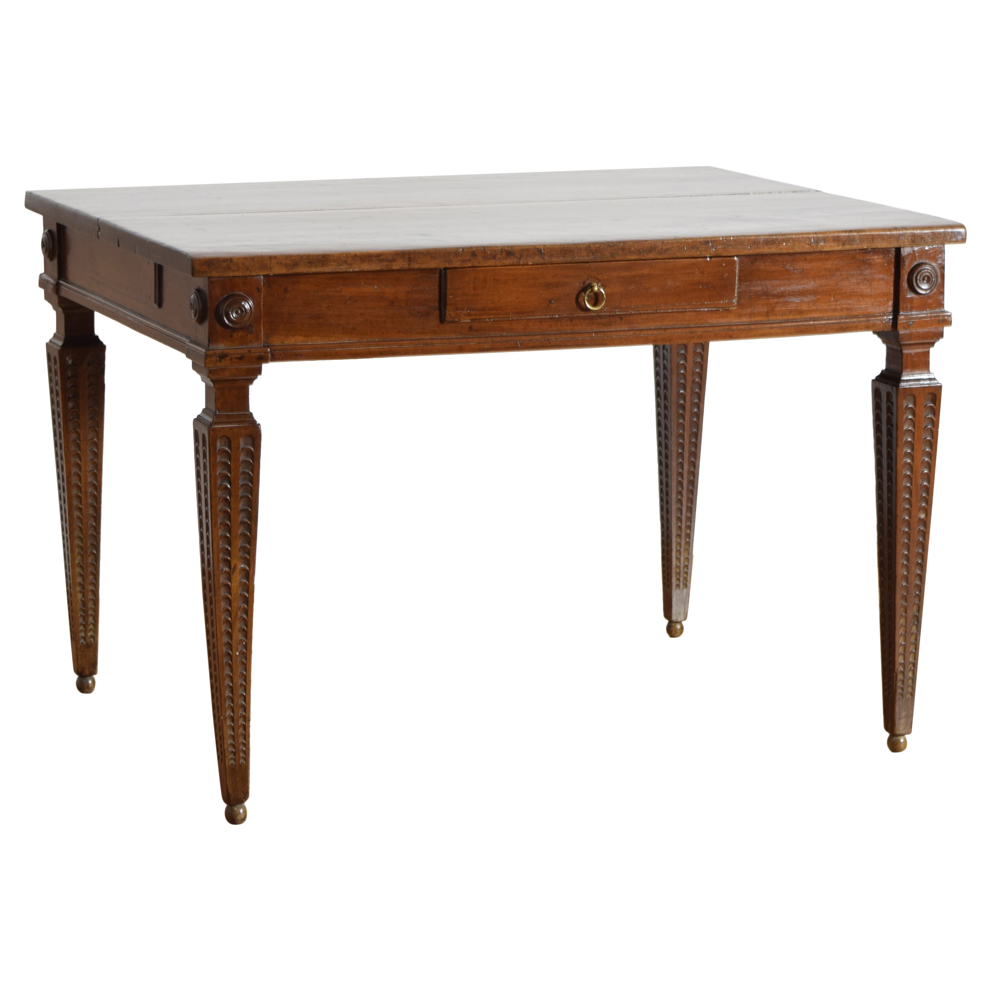 Italian, Parma, Early Neoclassic Carved Walnut 1-Drawer Center Table, ca. 1785