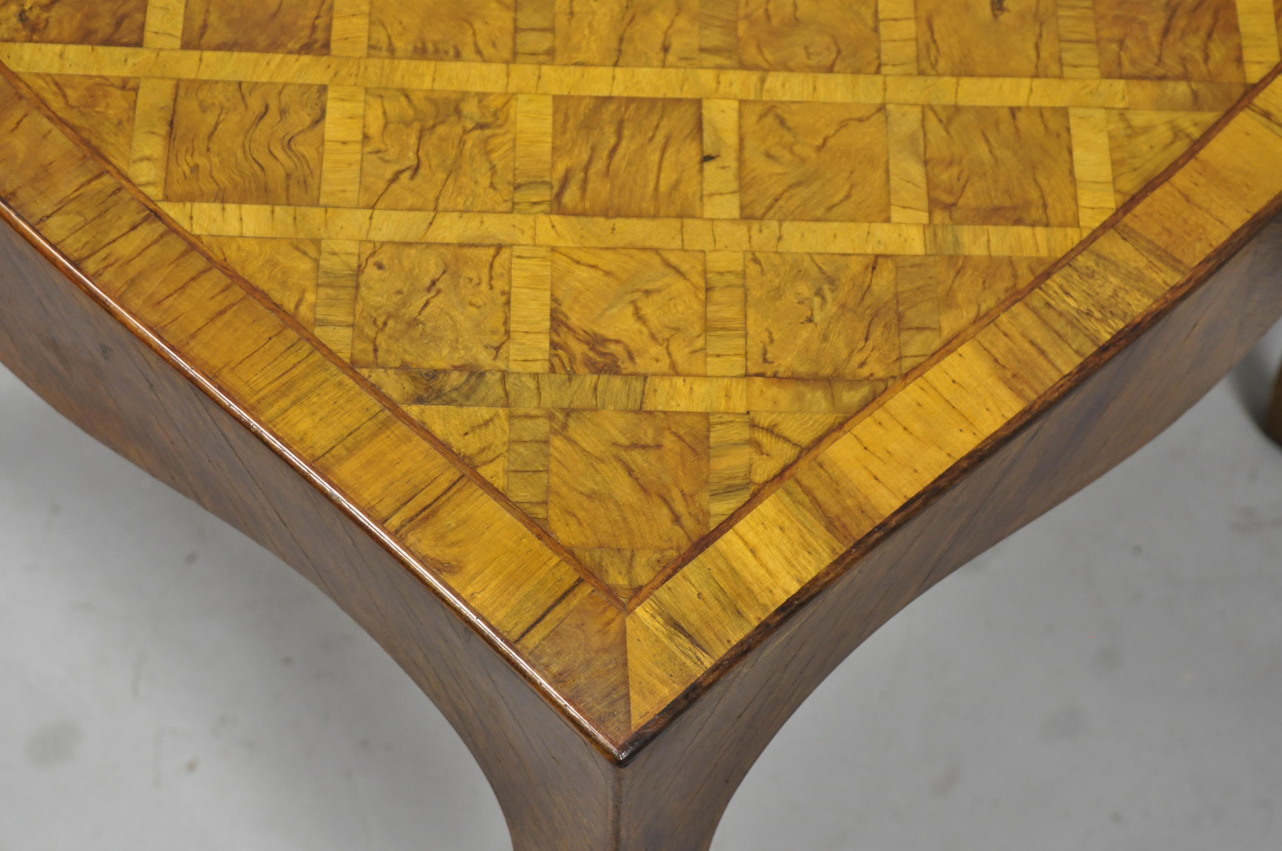 Italian Parquetry Inlay Olive Wood Square Coffee Side Table Louis XV Style In Good Condition For Sale In Philadelphia, PA