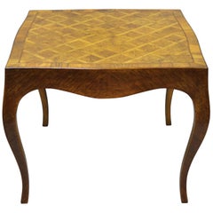 Italian Parquetry Inlay Olive Wood Square Coffee Side Table Louis XV Style