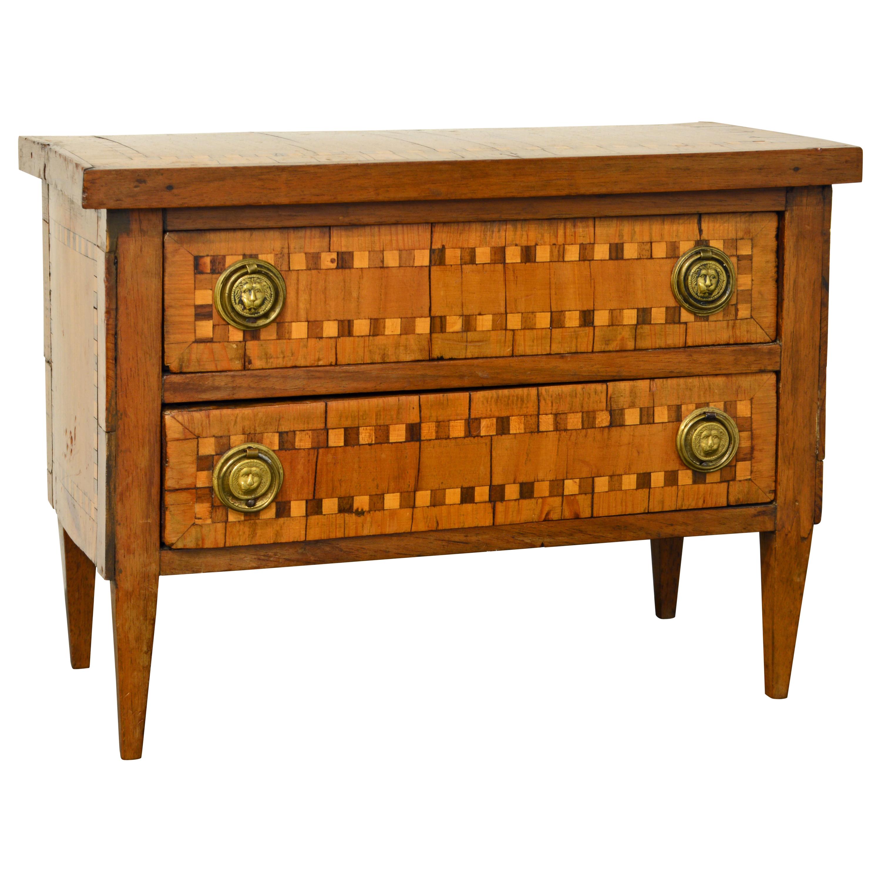 Italian Parquetry Louis XVI Style Two-Drawer Miniature Commode For Sale