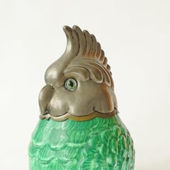 Italienischer Eiskübel in Papageienform aus grün bemalter Keramik und Metall, 1970er Jahre