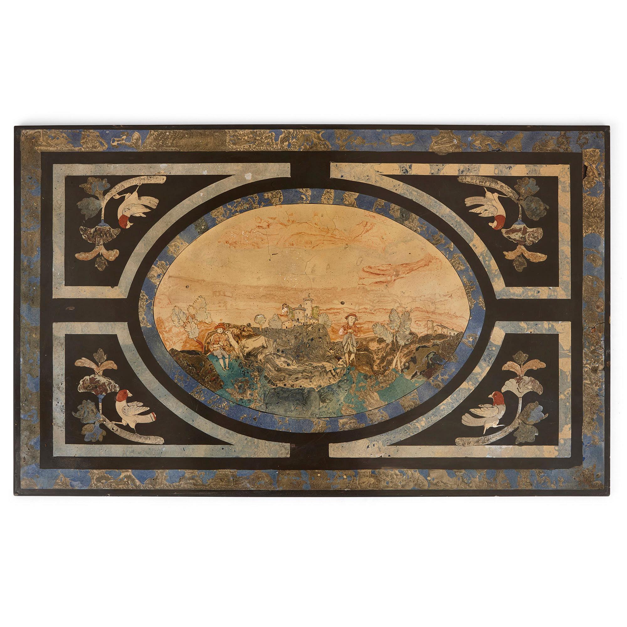 Renaissance Table basse italienne en noyer partiellement ébénisé avec plateau en Scagliola en vente
