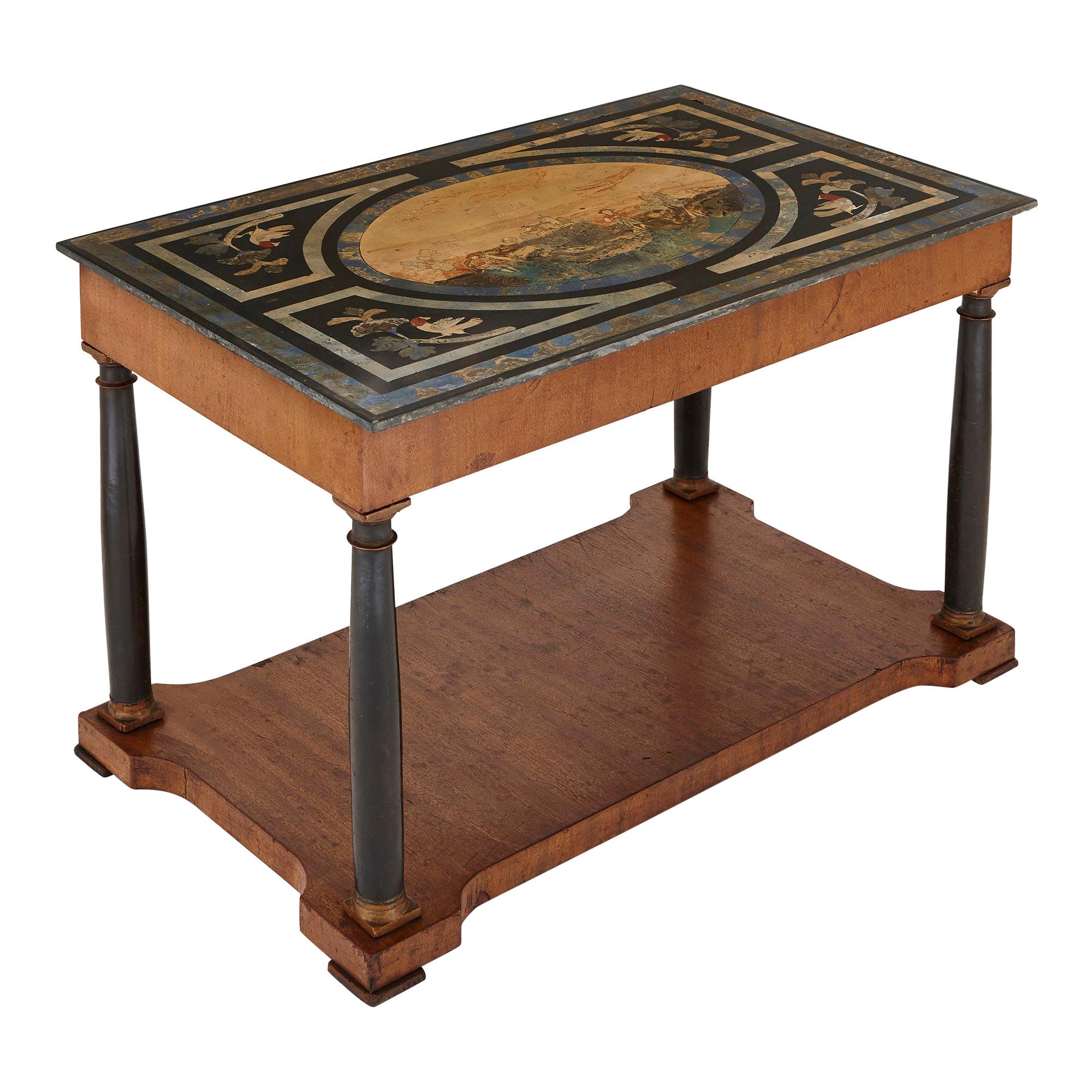 Italian Partly Ebonised Walnut Coffee Table with Scagliola Top For Sale