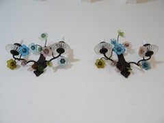 Italian Pastel Murano Glass Flowers Sconces, circa 1940