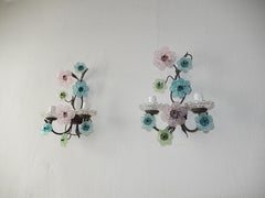Italian Pastel Murano Glass Flowers Sconces, circa 1950