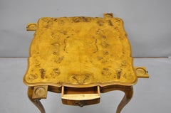 Italian Patchwork Burl Olivewood French Louis XV Style Card Game Table