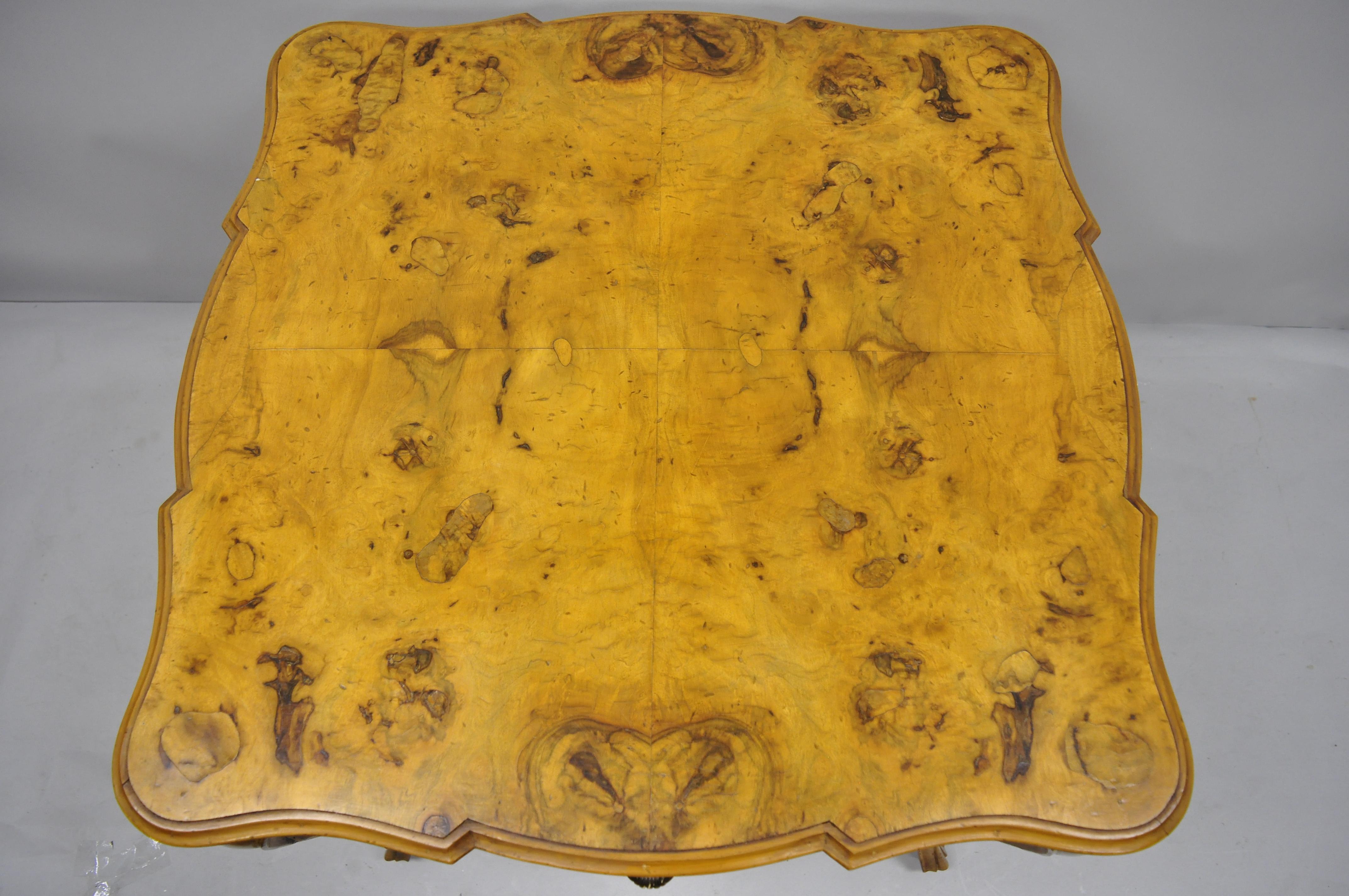 French Provincial Italian Patchwork Burl Olivewood French Louis XV Style Card Game Table