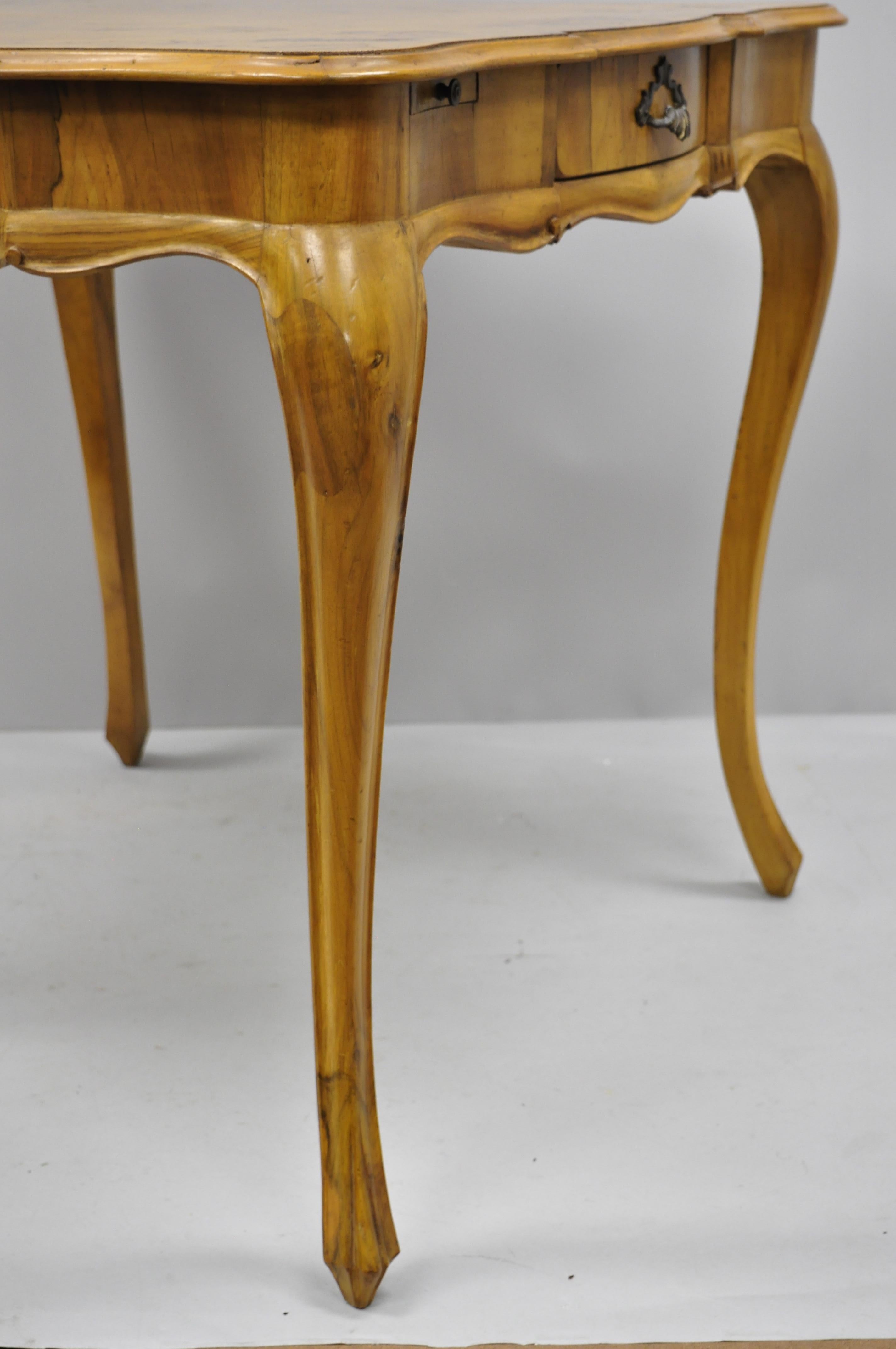 20th Century Italian Patchwork Burl Olivewood French Louis XV Style Card Game Table