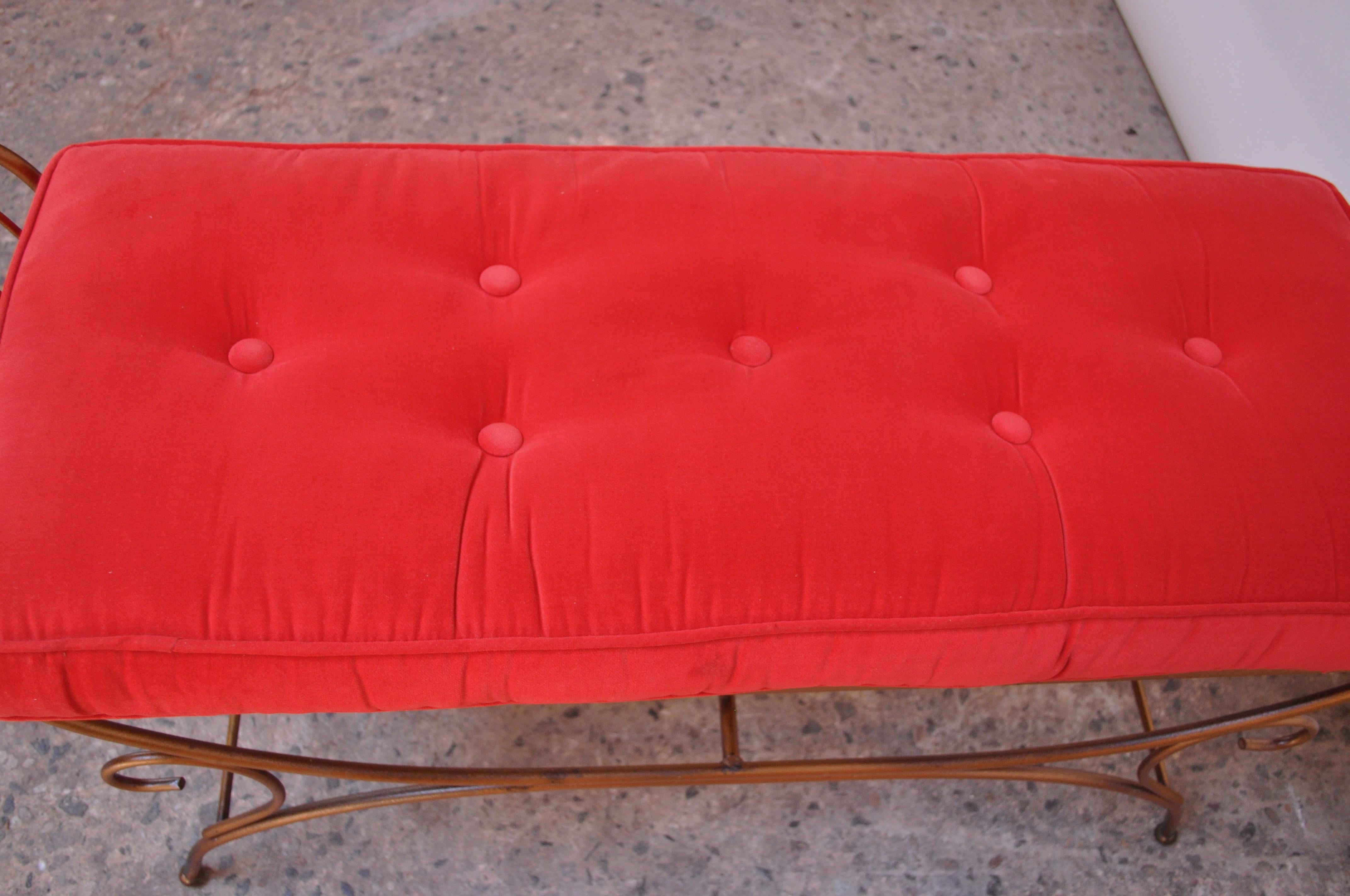 Italian Patinated Brass Bench with Cushion 5