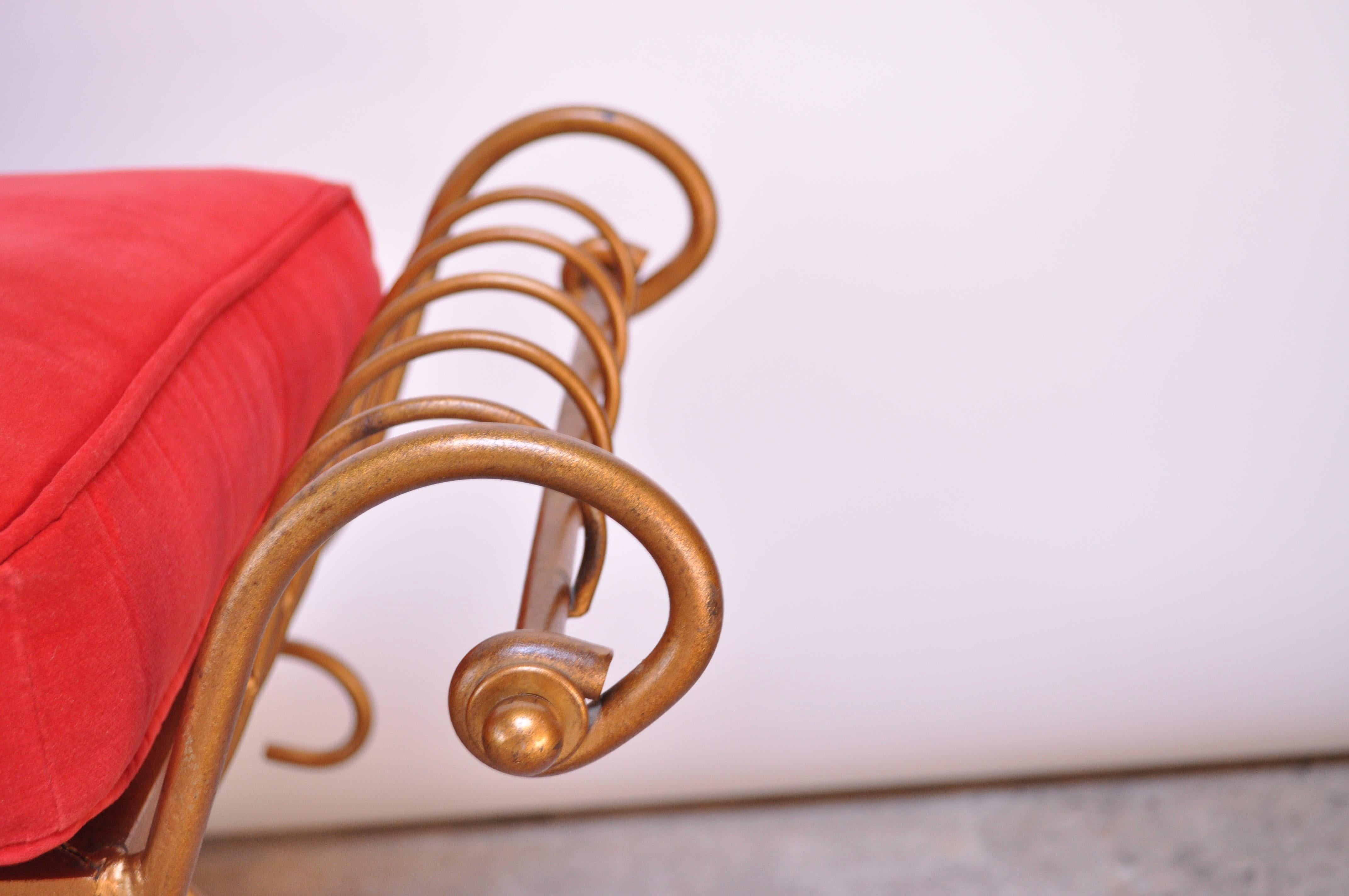 Italian Patinated Brass Bench with Cushion 12