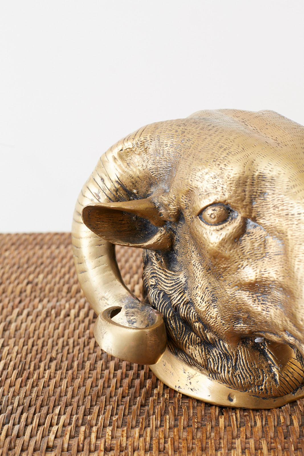 Italian Patinated Brass Big Horn Ram's Head 2