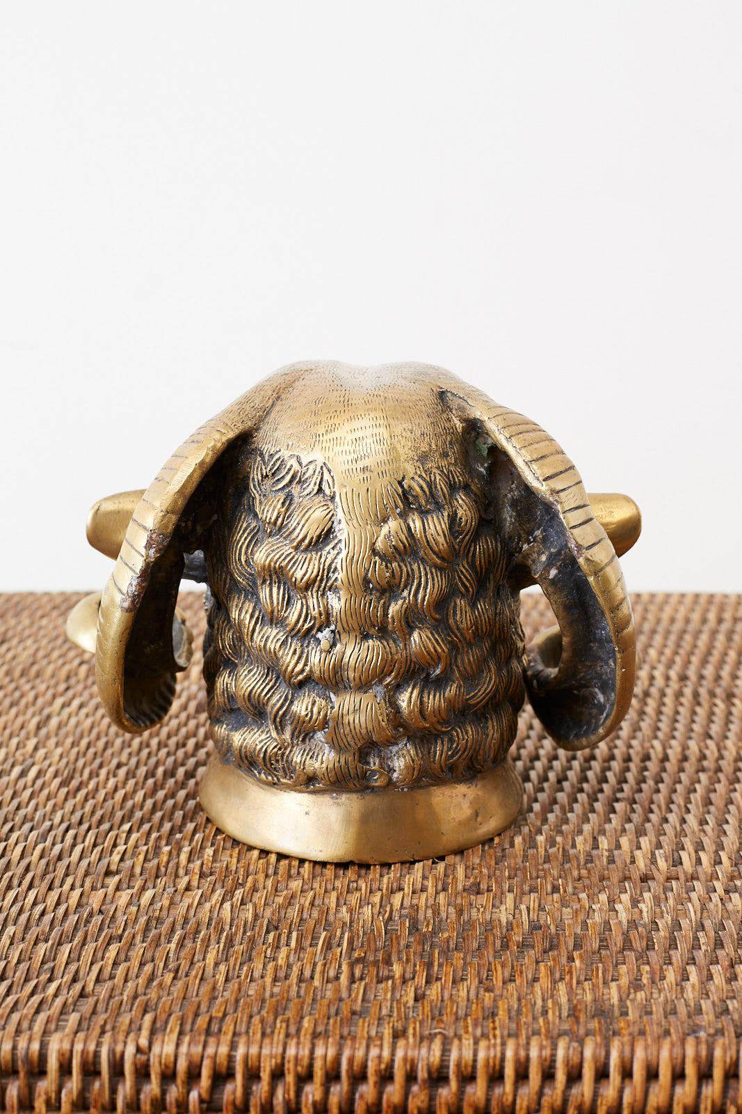 Neoclassical Italian Patinated Brass Big Horn Ram's Head