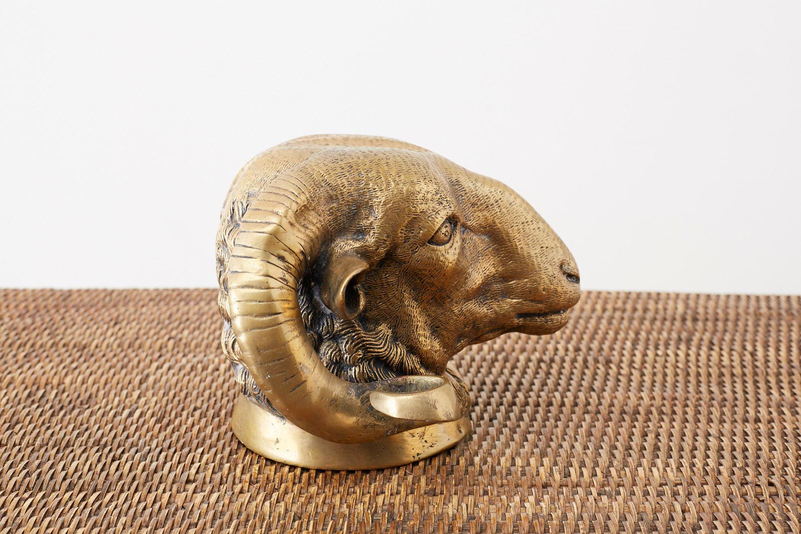 Hand-Crafted Italian Patinated Brass Big Horn Ram's Head