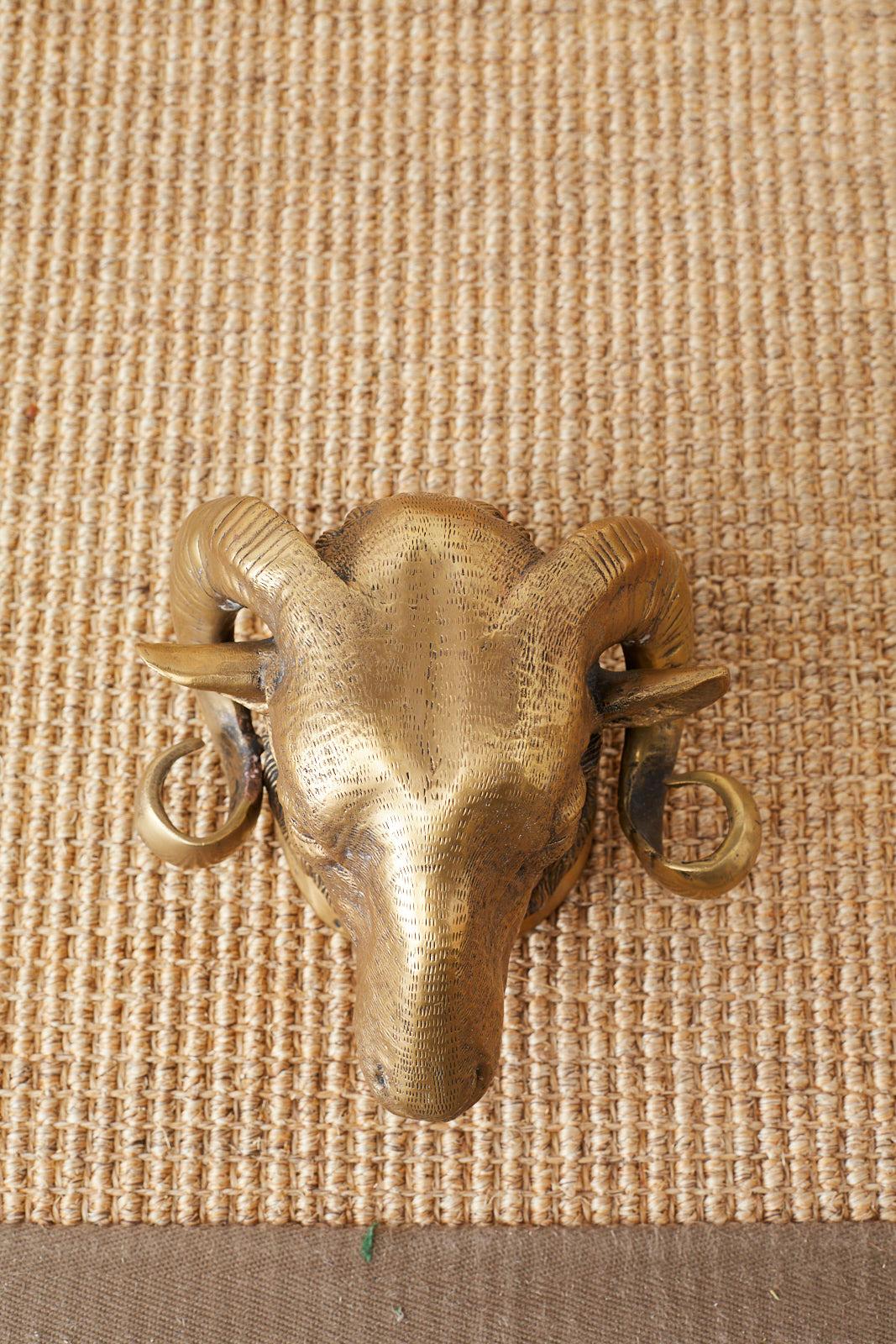 20th Century Italian Patinated Brass Big Horn Ram's Head