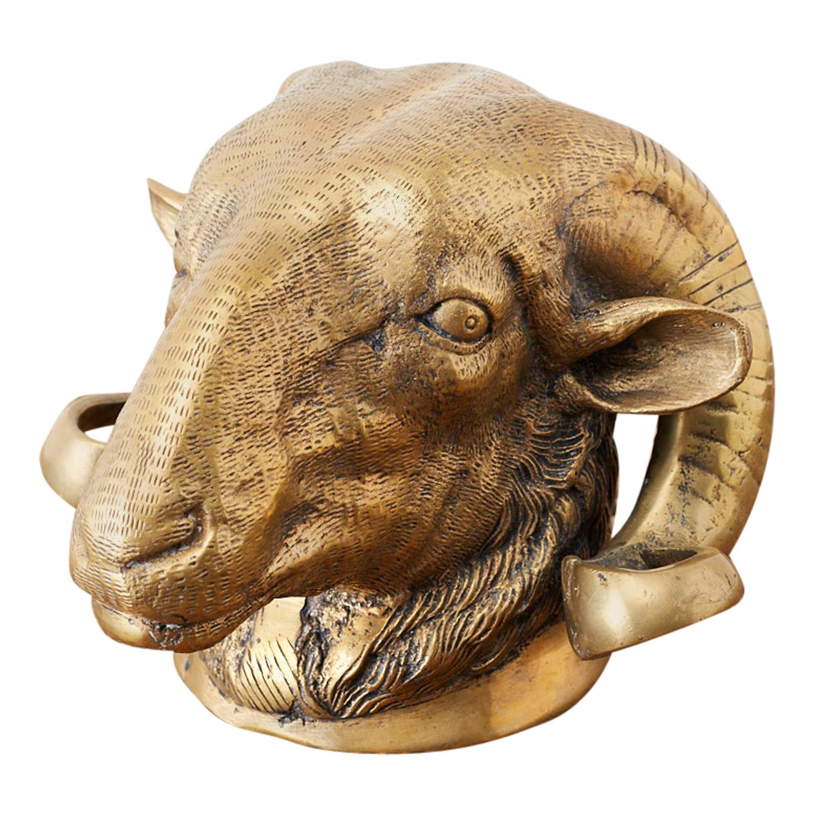 Italian Patinated Brass Big Horn Ram's Head