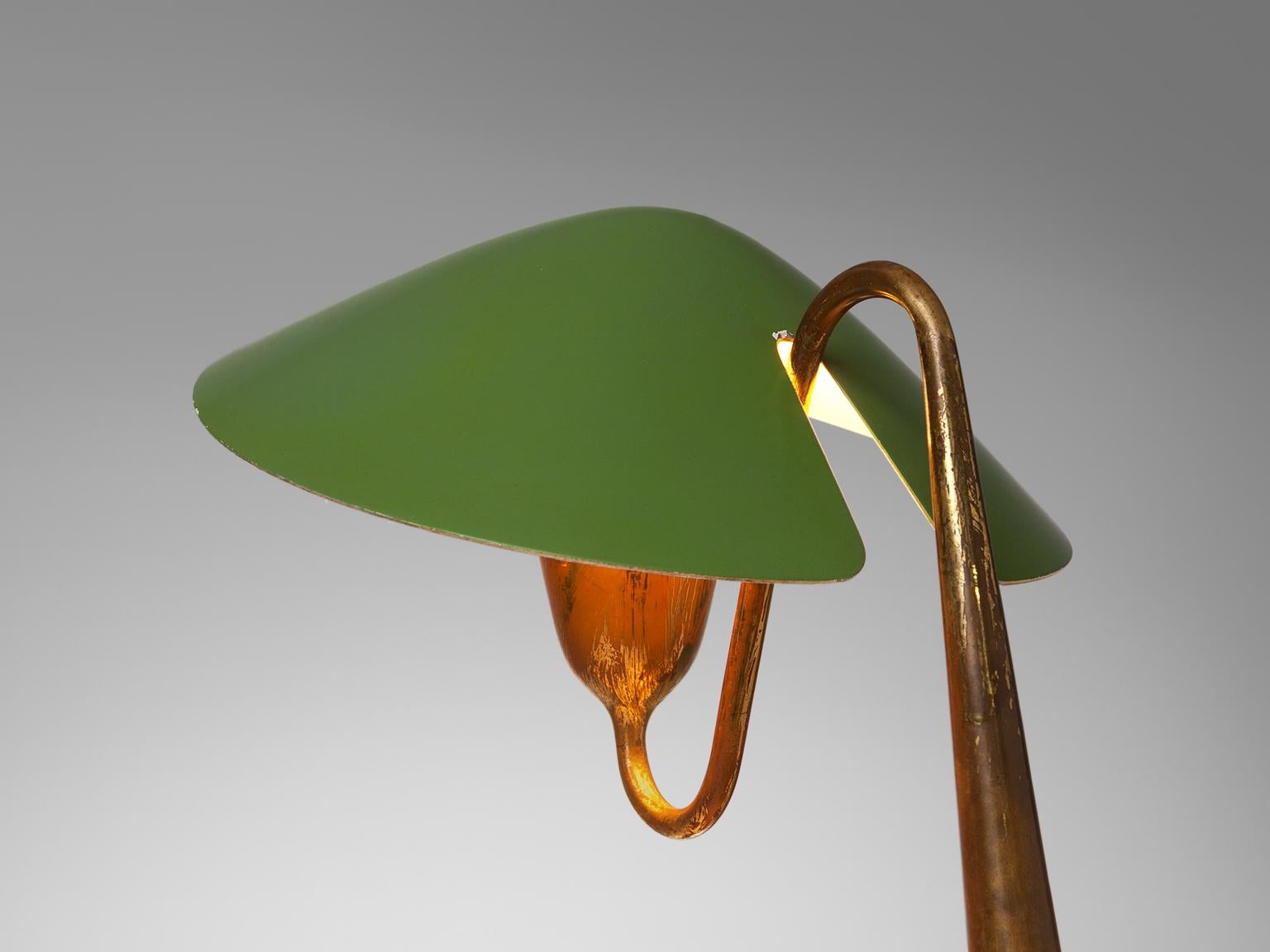 Italian Patinated Brass Desk Light, circa 1950 In Good Condition In Waalwijk, NL