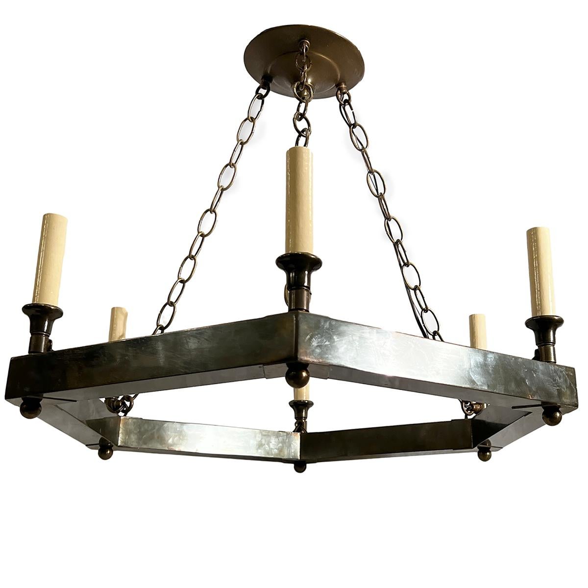 Italian Patinated Bronze Chandelier  For Sale 3