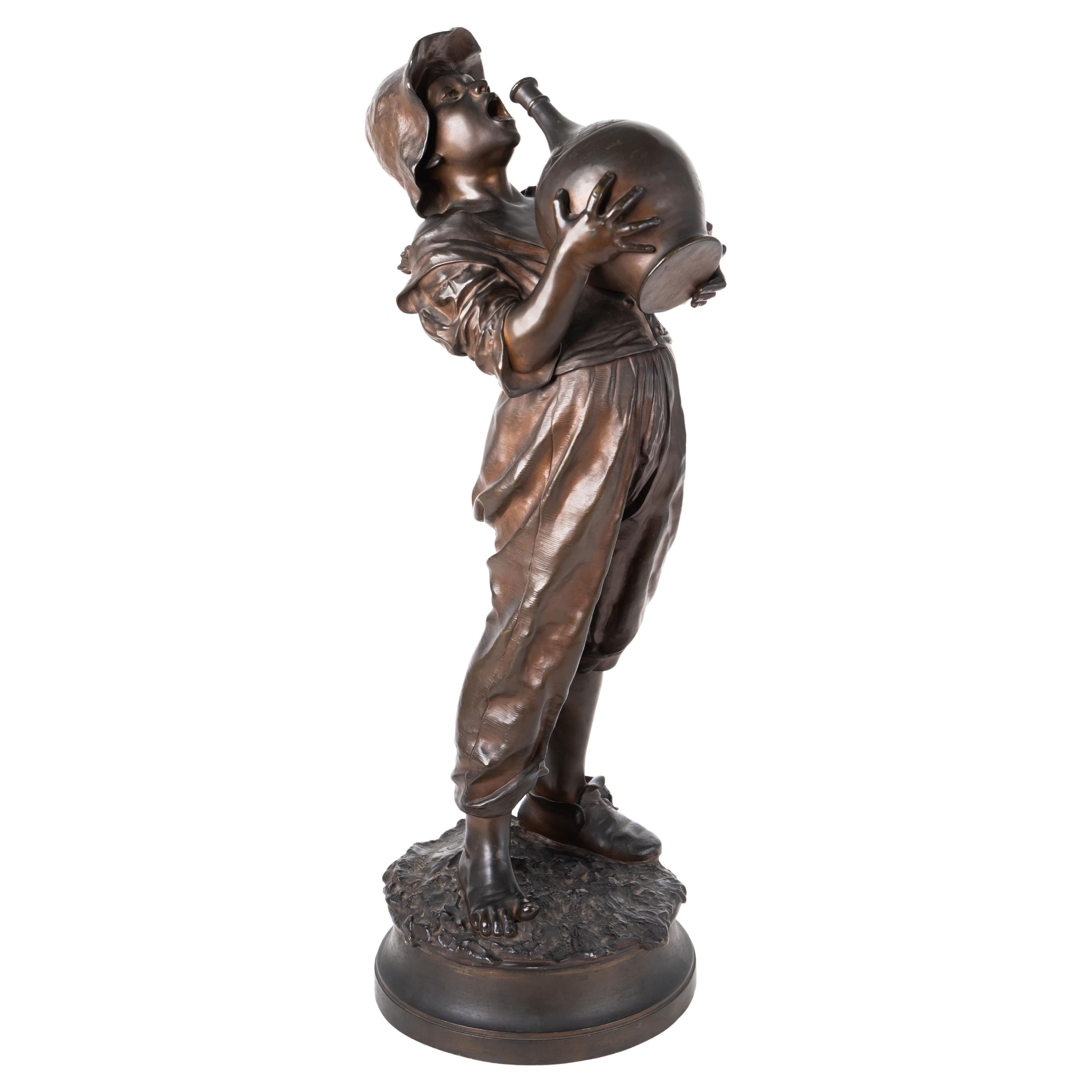 Italian Patinated Bronze Model of a Boy With a Wine Jug by Constantino Barbella For Sale