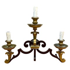 Italian Patinated Iron & Brass Accent Hollywood Regency Sconce