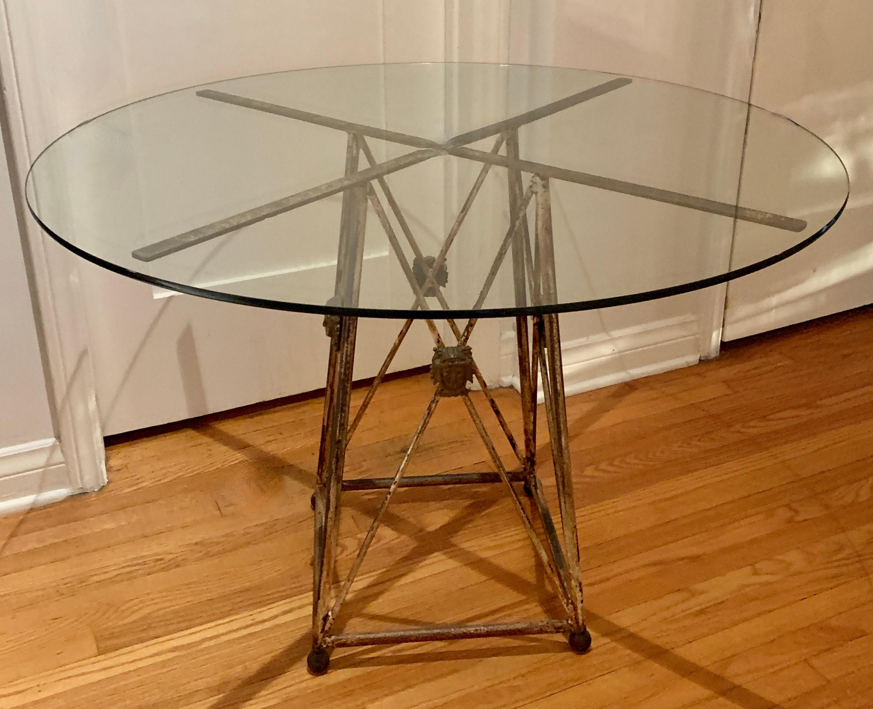 Italian Patinated Metal Base Center or Dining Table with Medusa Head Details In Good Condition In Los Angeles, CA