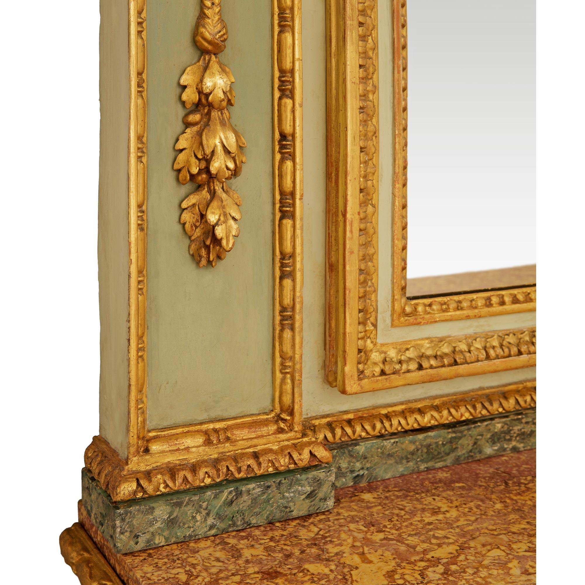 Espejo y consola Trumeau italianos de madera patinada y giltwood siglo XVIII y antes en venta