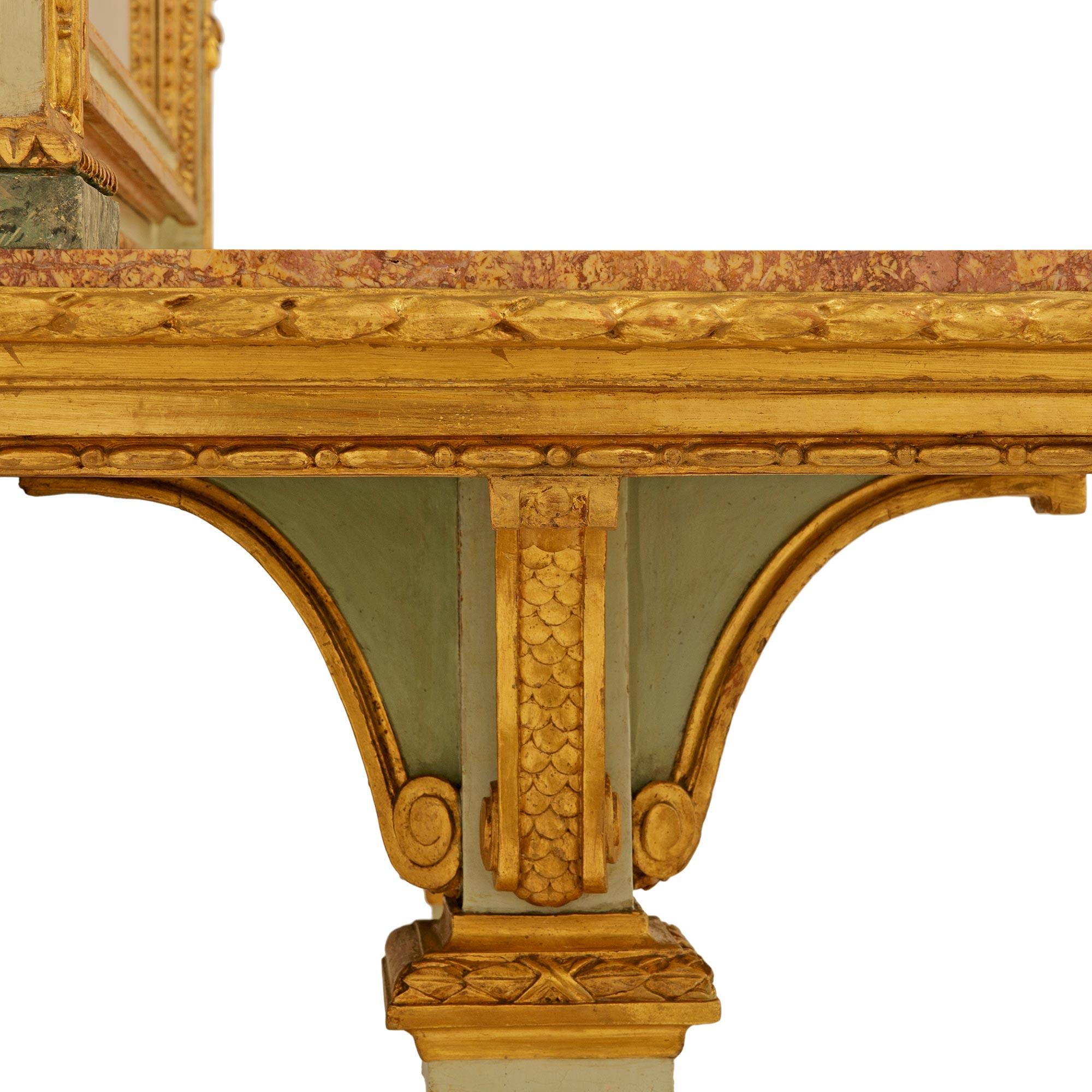 Espejo y consola Trumeau italianos de madera patinada y giltwood en venta 1