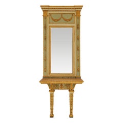 Miroir et console Trumeau en bois patiné et bois doré d'Italie
