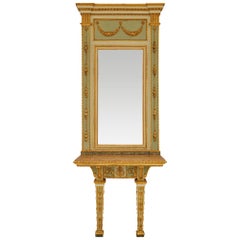Espejo y consola Trumeau italianos de madera patinada y giltwood