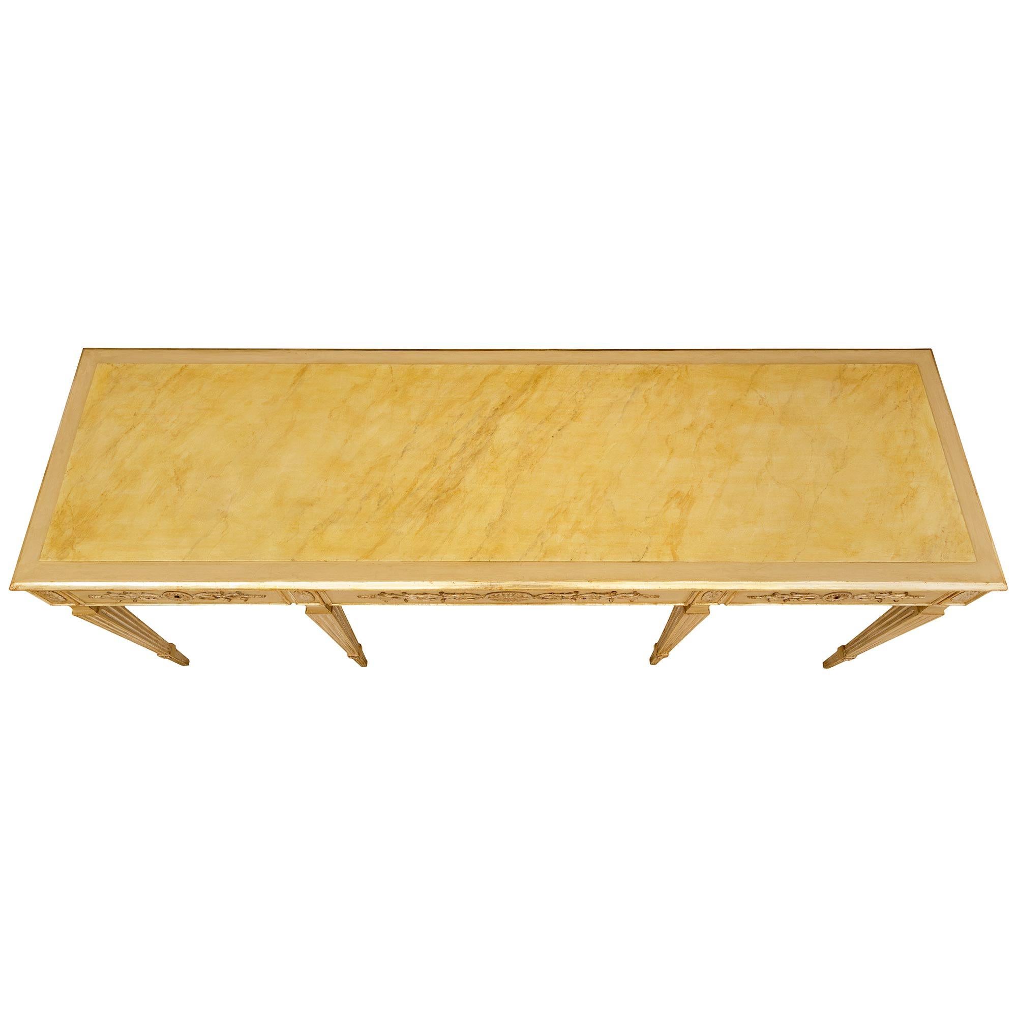 Italian patinated wood, faux painted marble, and Silvered Mecca center table For Sale 5