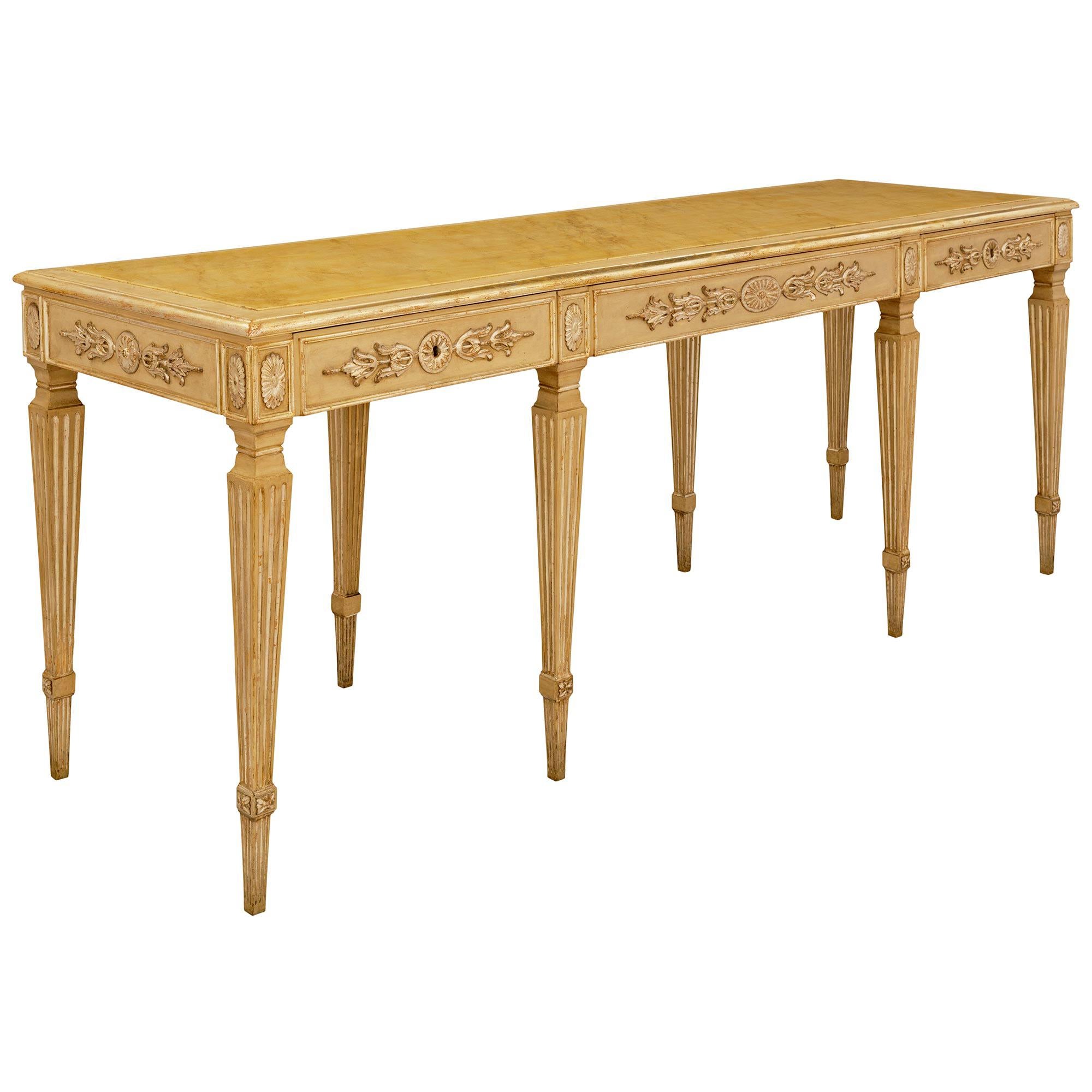 Italian patinated wood, faux painted marble, and Silvered Mecca center table In Good Condition For Sale In West Palm Beach, FL
