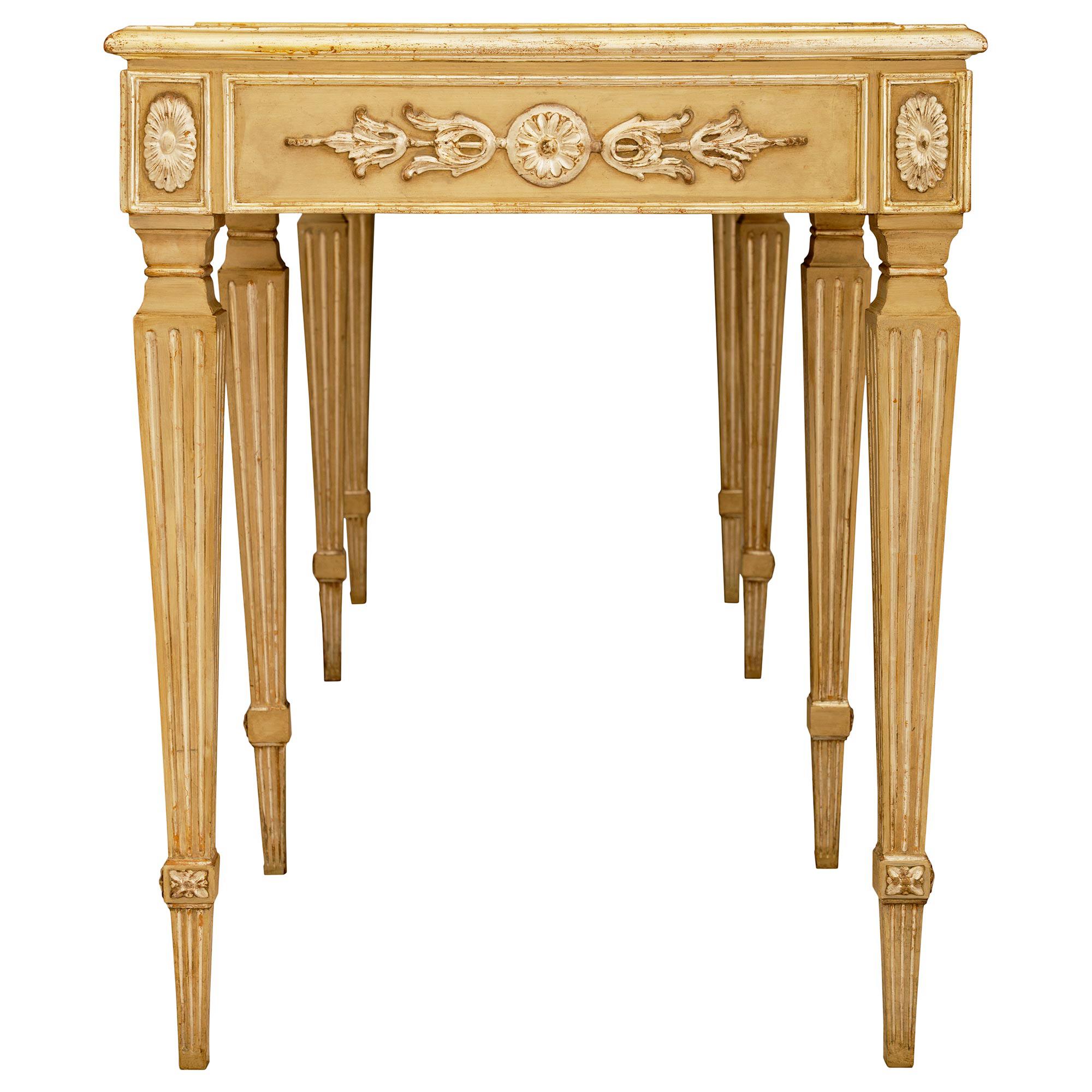 Marble Italian patinated wood, faux painted marble, and Silvered Mecca center table For Sale