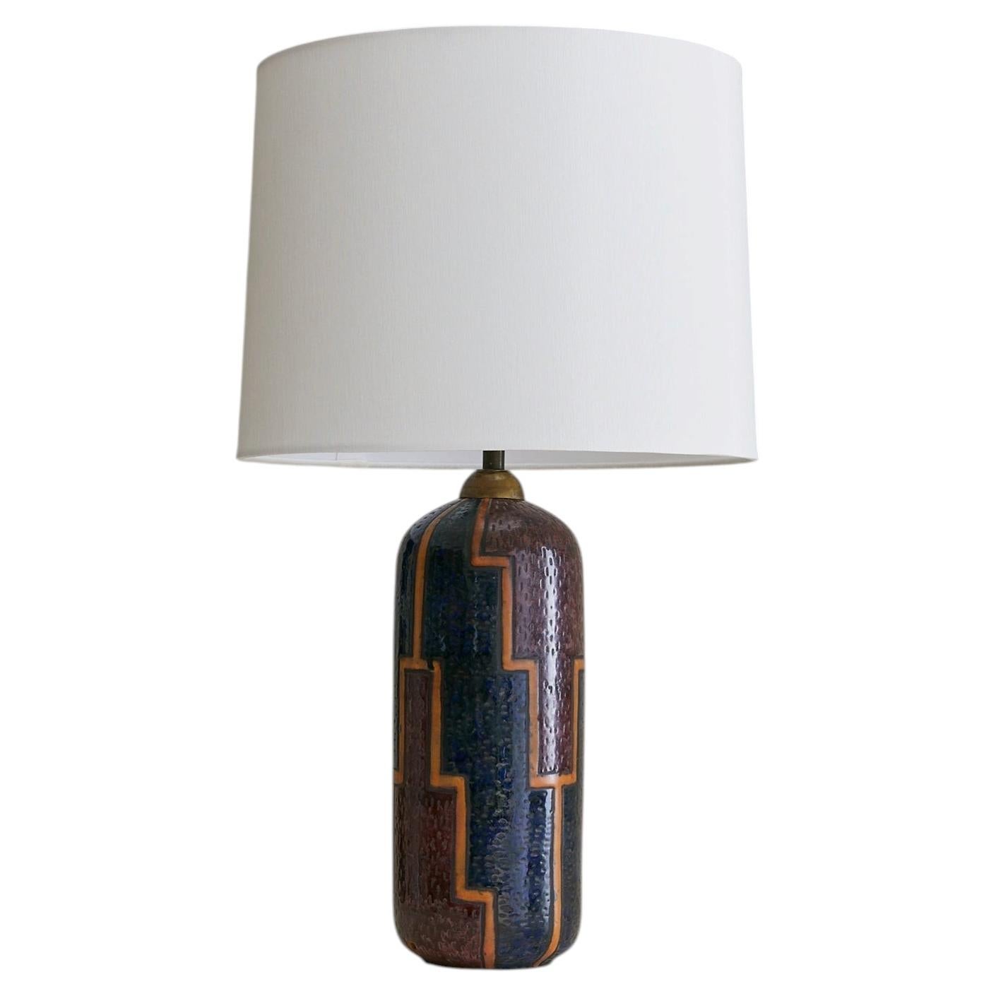 Italian Patterned Ceramic Table Lamp with Shade, 1990s