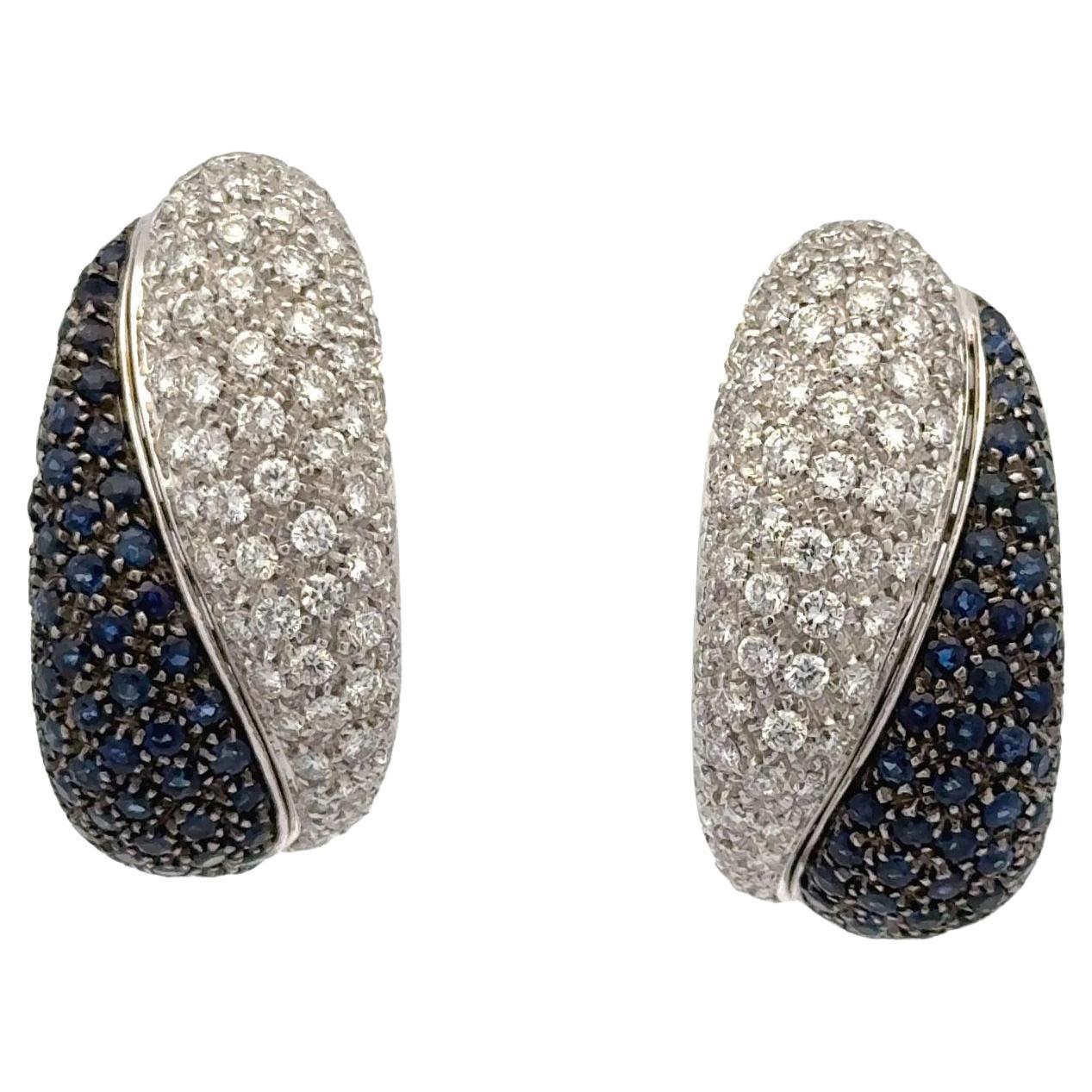 Italian Pavé Diamond Sapphire 18 Karat White Gold Modern Earclip Earrings