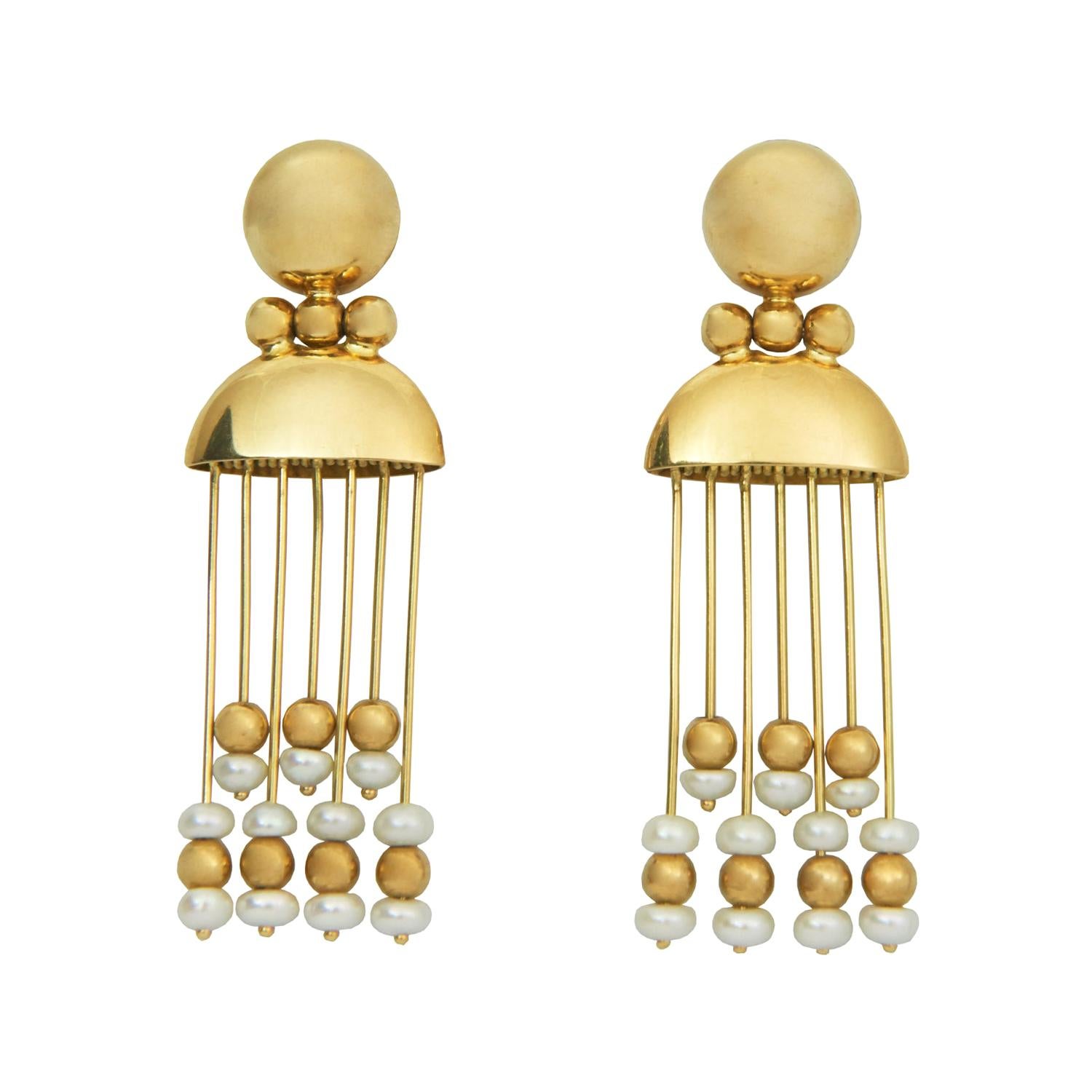 Italian Pearl and 18 Karat Gold Fringe Earrings