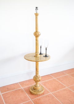 Italian Pedestal Alabaster Lamp with Shelf Mid Century Hollywood Regency 1950s