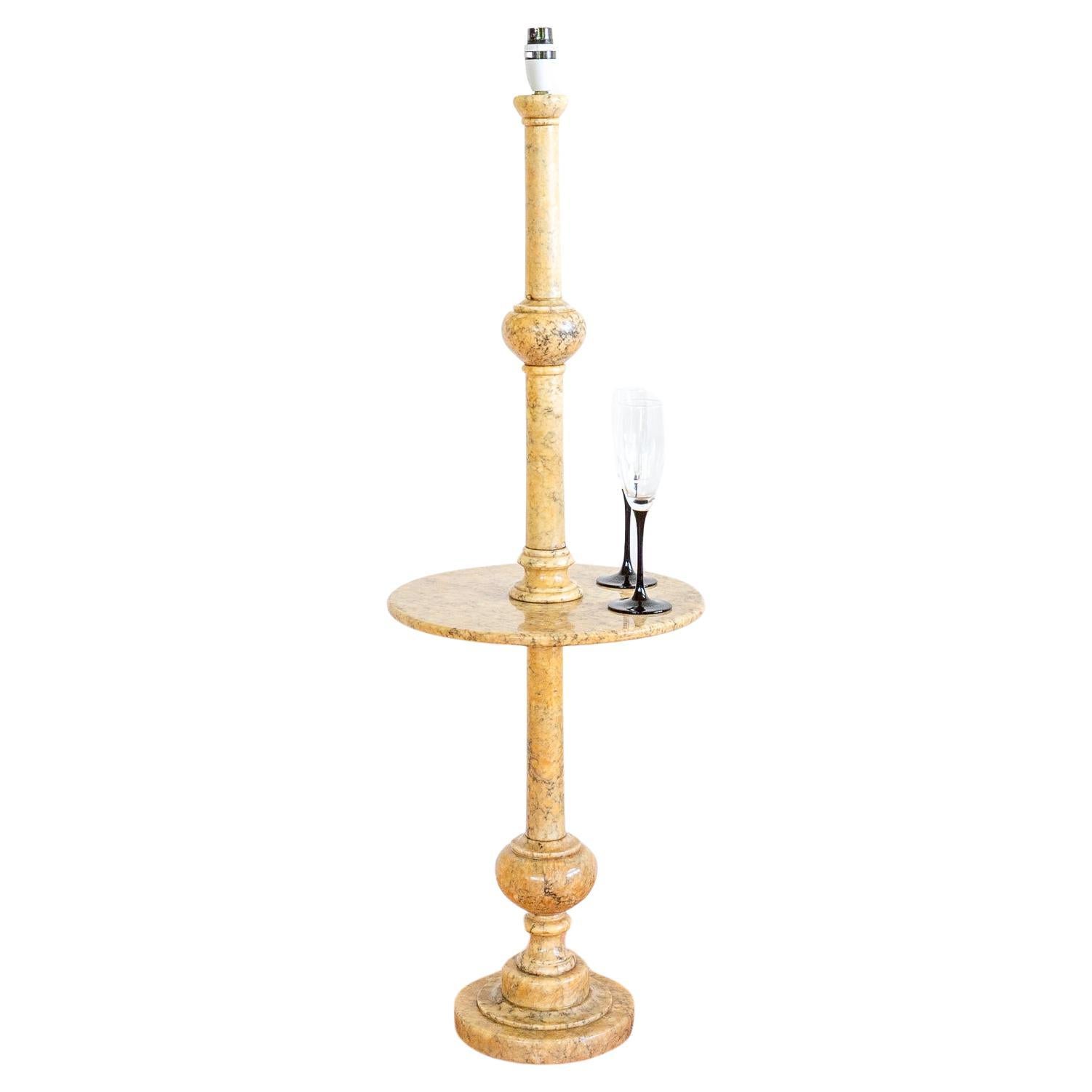 Italian Pedestal Alabaster Lamp with Shelf Mid Century Hollywood Regency 1950s