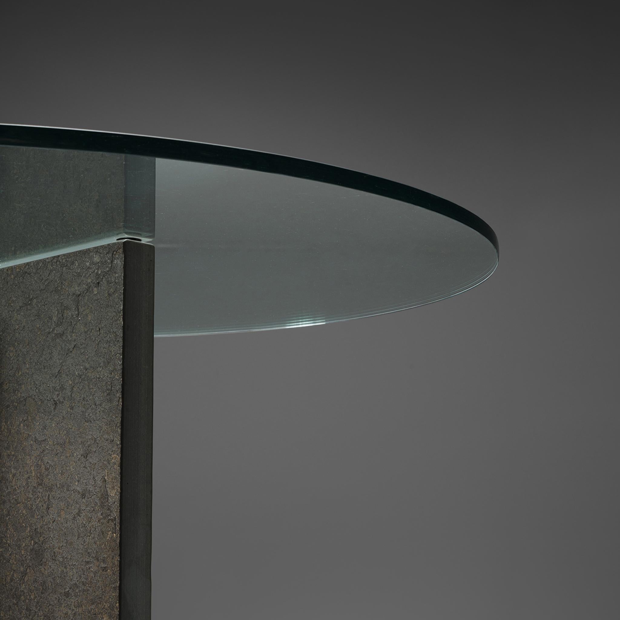 Post-Modern Italian Pedestal Center Table with Stone and Glass