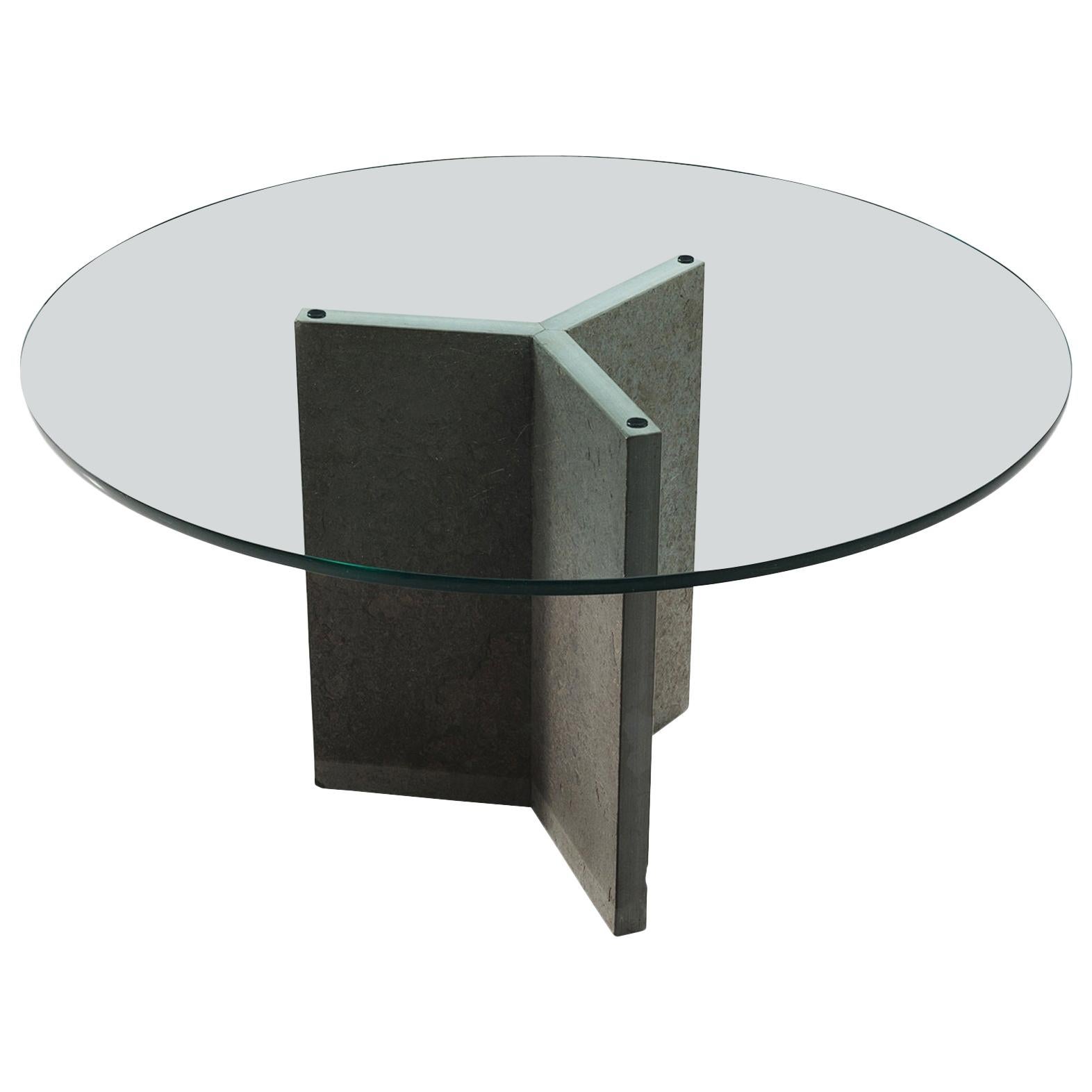 Italian Pedestal Center Table with Stone and Glass