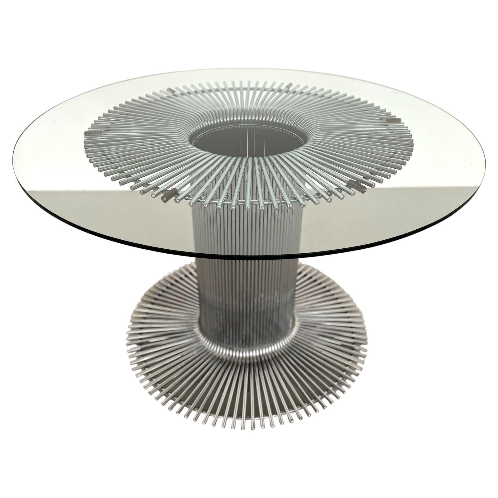 Table de salle à manger italienne à piédestal en chrome et verre, années 1970