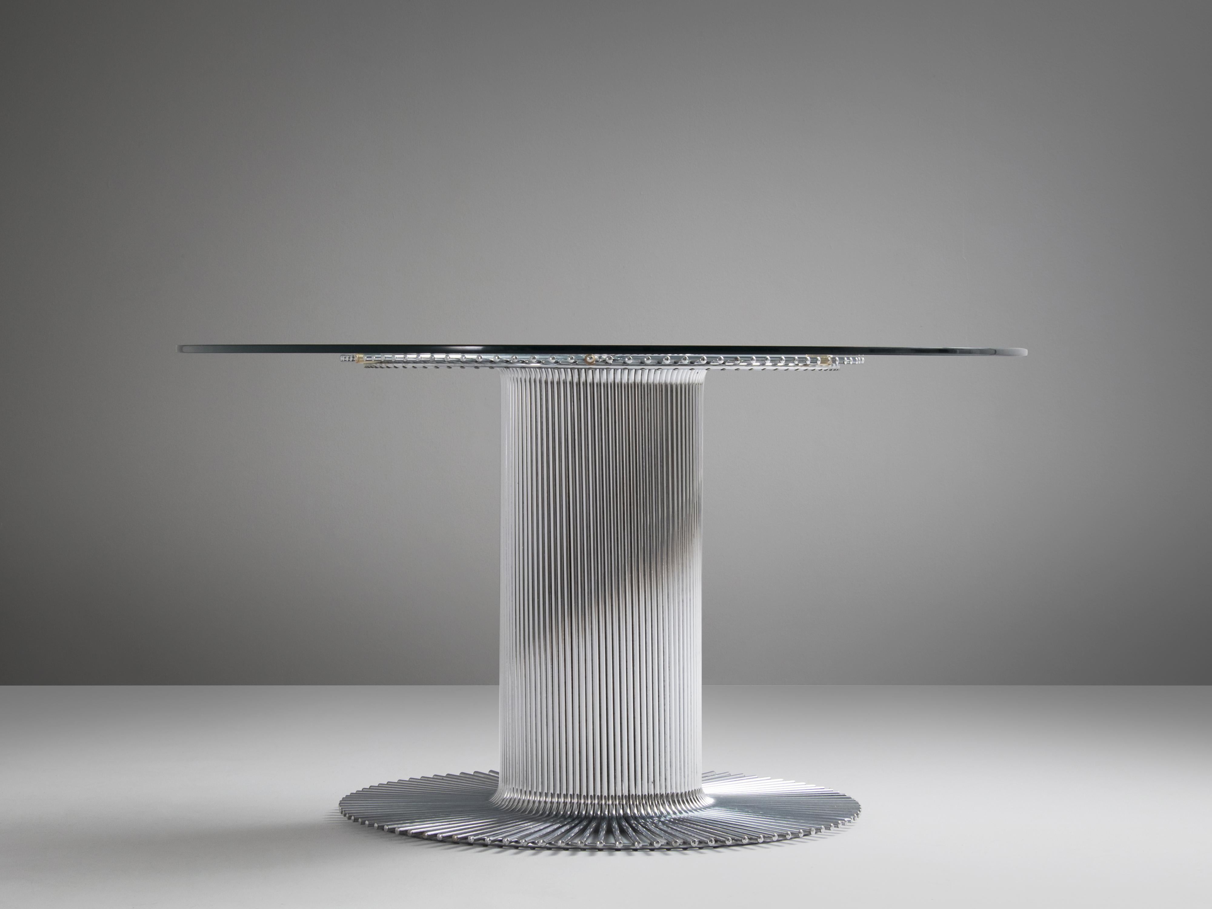 Mid-Century Modern Italian Pedestal Dining Table in Chrome and Glass