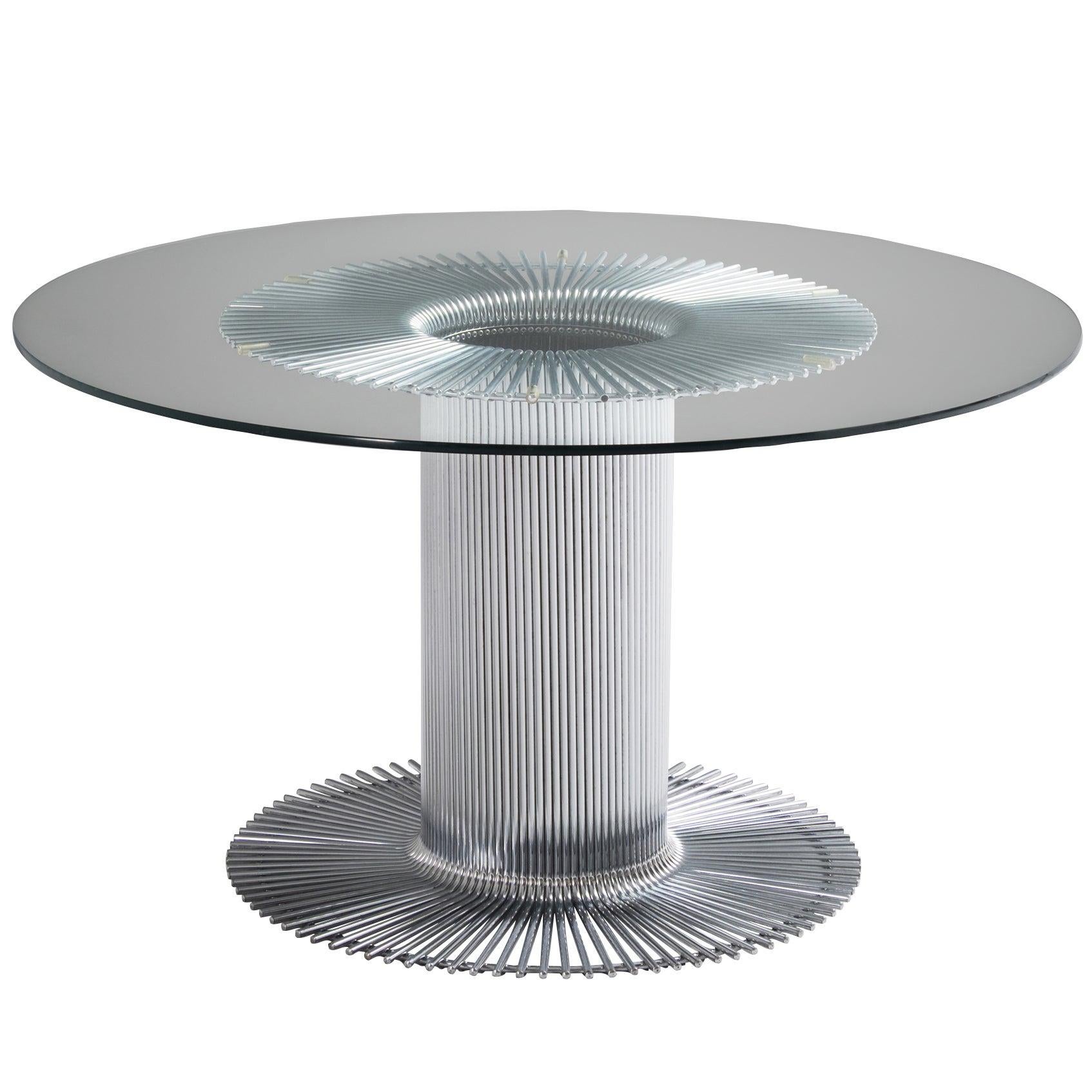 Italian Pedestal Dining Table in Chrome and Glass